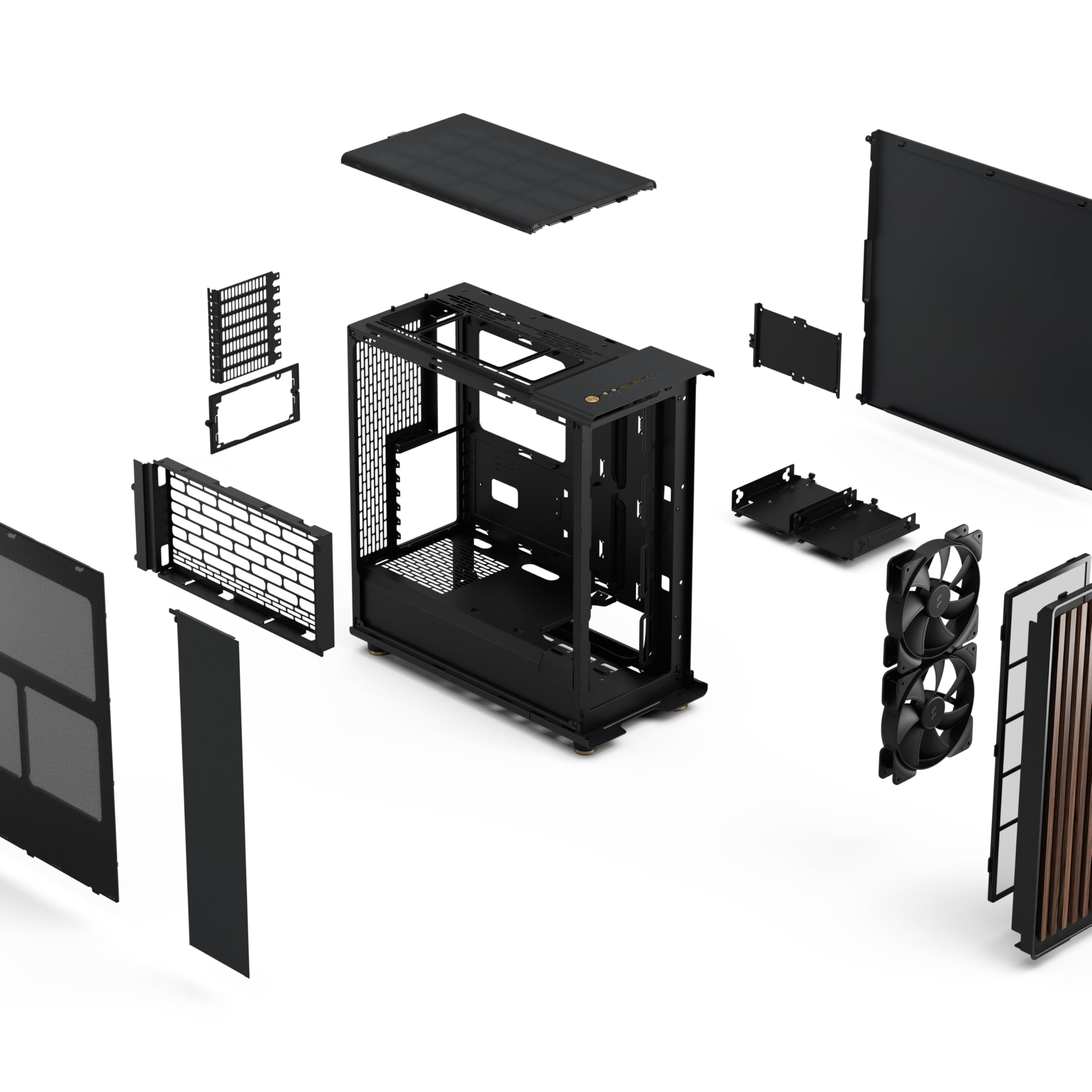Fractal Design North Charcoal Black - Wood Walnut front - Mesh side panels - Two 140mm Aspect PWM fans included - Type C USB - ATX Airflow Mid Tower PC Gaming Case — view 11