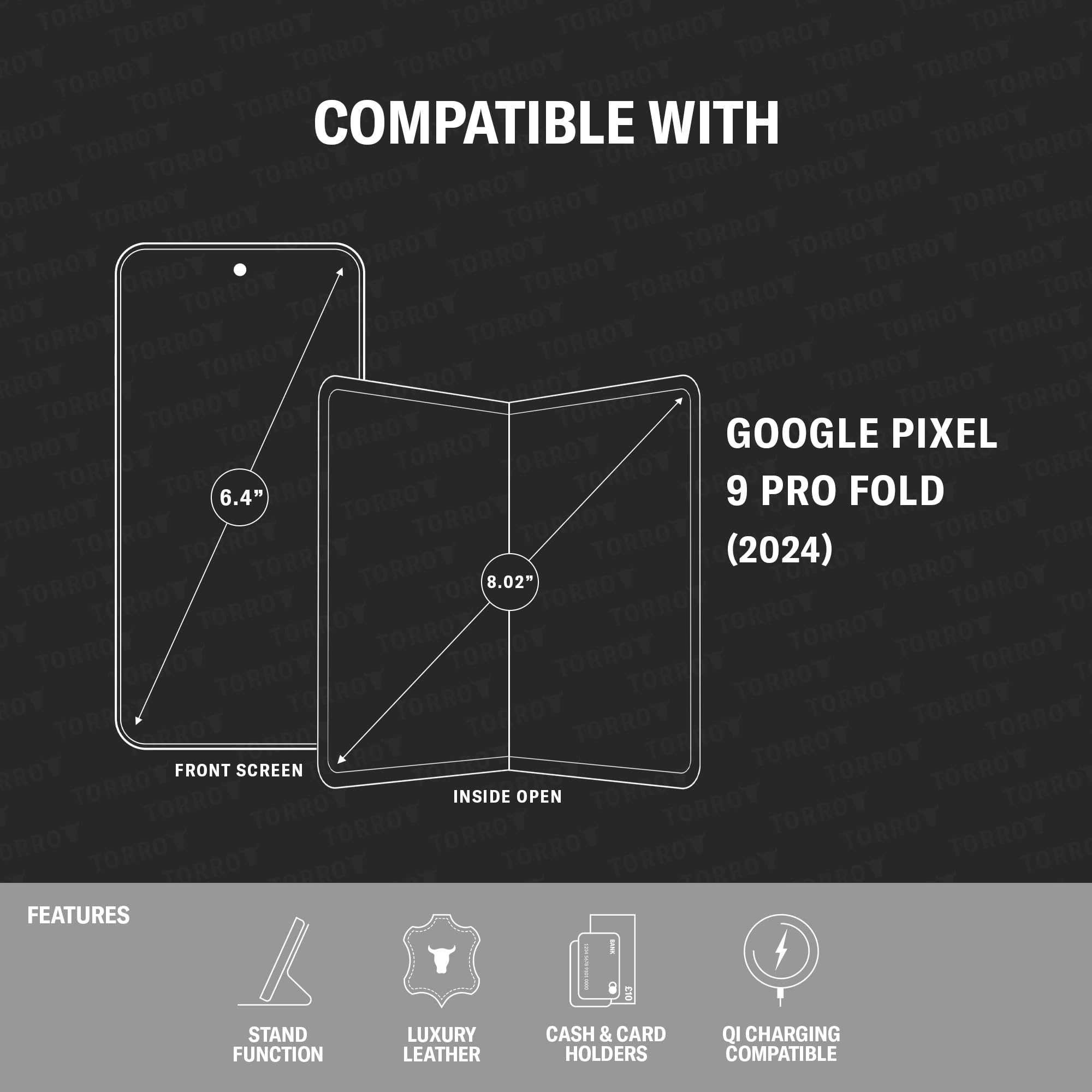 TORRO Etui Kompatybilne z Google Pixel 9 Pro Fold – Wysokiej Jakości Skórzane Etui z Portfelem z Funkcją Stojaka i Miejscami na Karty (Czarny)