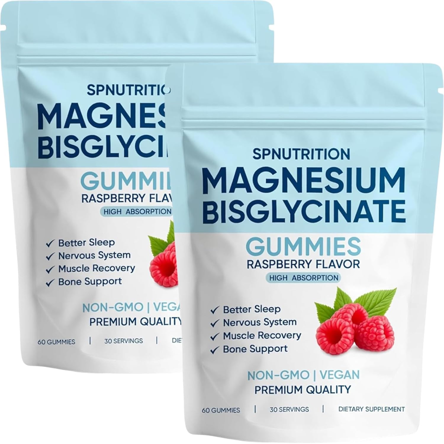 Spnutrition Magnesium Bisglycinate Gummies, with 400mg Magnesium Bisglycinate Chelate, Sea Salt, Raspberry Fruit Powder, Improve Sleep & nervous, Relax Muscles, Strengthen Bones, Vegan, 60 Gummies (1)