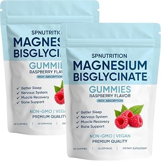 Magnesium Bisglycinate Gummies, with 400mg Magnesium Bisglycinate Chelate, Sea Salt, Raspberry Fruit Powder, Vegan, 60 Gummies