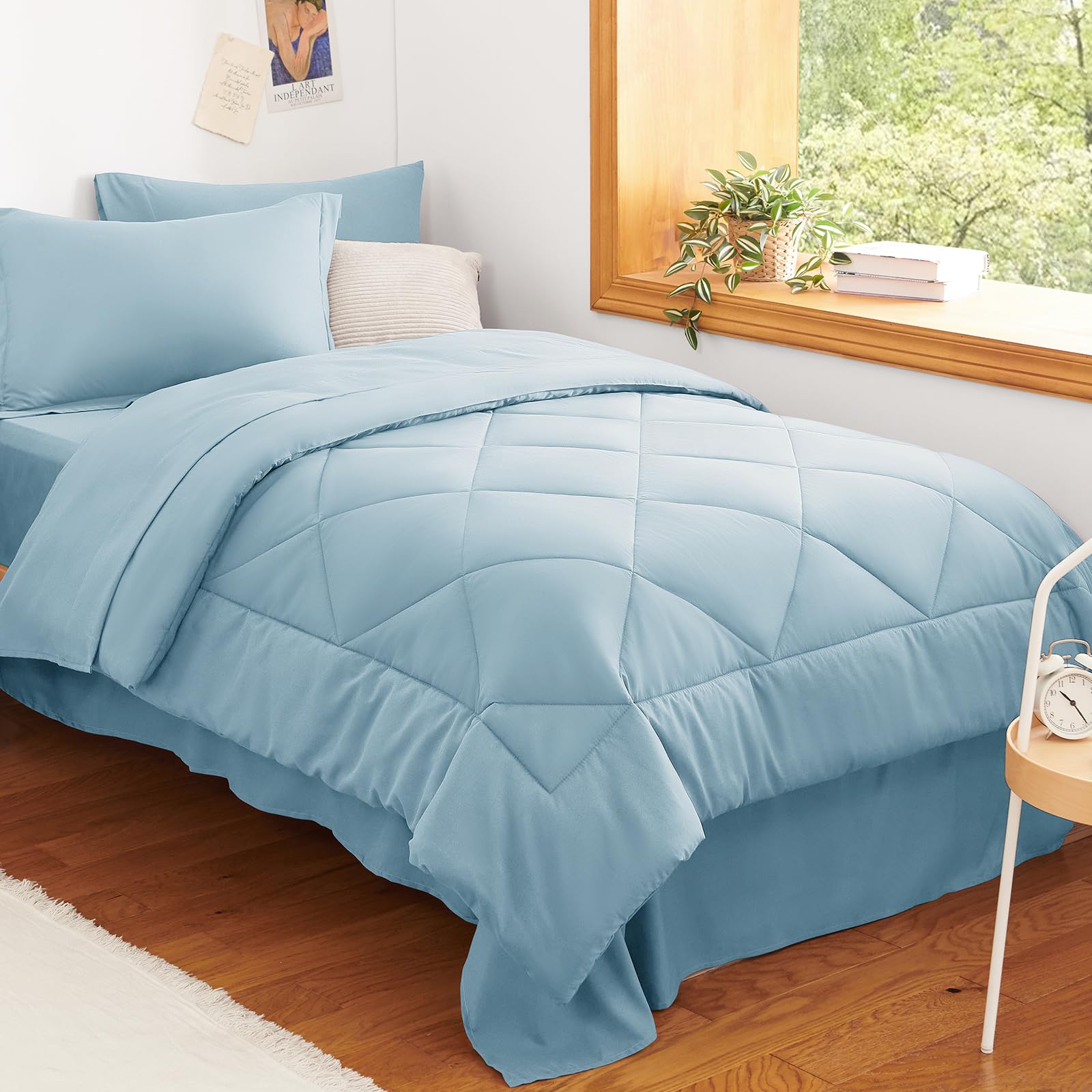 CozyLux Twin XL Comforter Set 68"x88" Light Blue - 5 Piece Bed in a Bag