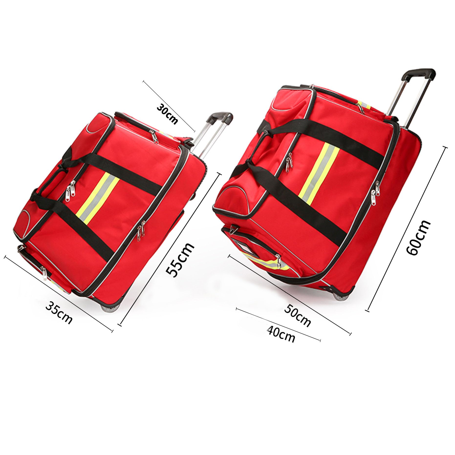 Bolsa médica con ruedas, bolsa de emergencia de primeros auxilios con tiras reflectantes, ruedas, barra telescópica y correa para el hombro para organizar equipo de rescate y senderismo, Orange, L