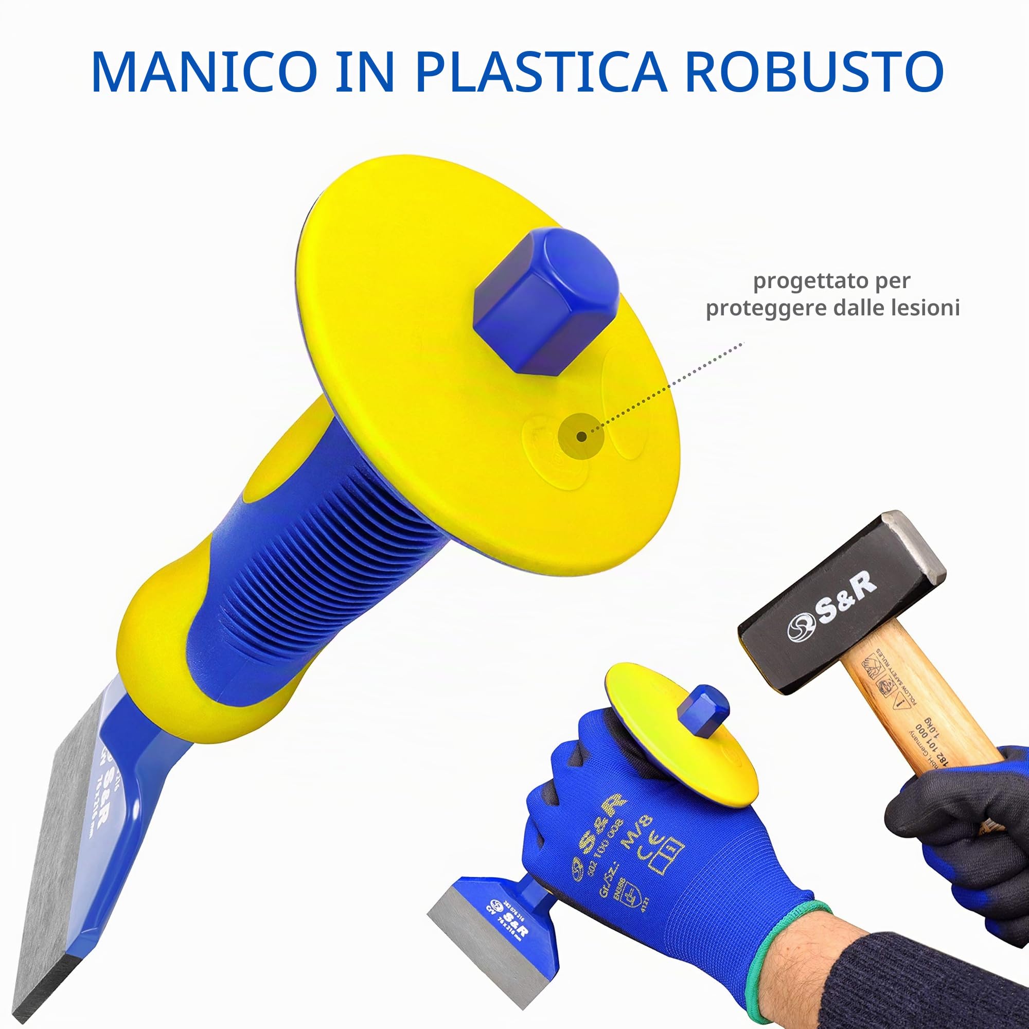 S&R Scalpello da Muratore Piatto con Paracolpo 76 x 216mm. Per Piastrelle, Calcestruzzo, Pietre, Pavimenti