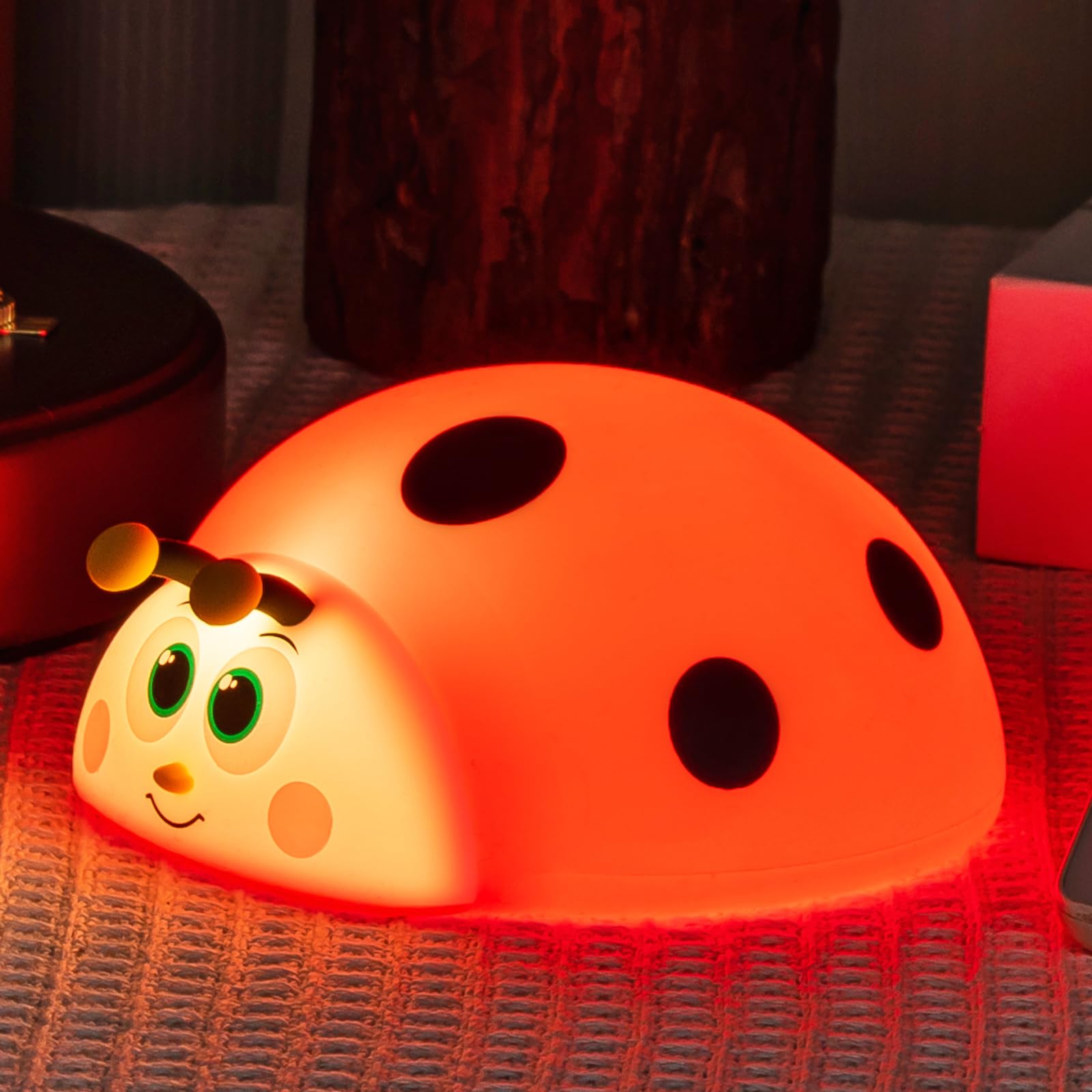 Cute Ladybug Nightlight for Baby, Soft Silicone Red Beetle Night