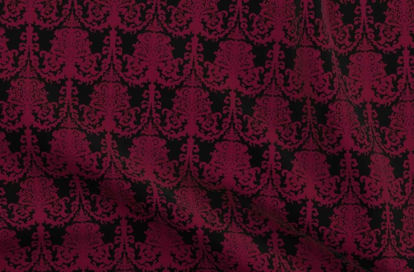 Spoonflower Fabric - Ornate Damask Black Baroque Gothic Red Wine Goth Burgundy Printed on Upholstery Velvet Fabric by The Yard - Upholstery Home Decor Bottomweight Apparel