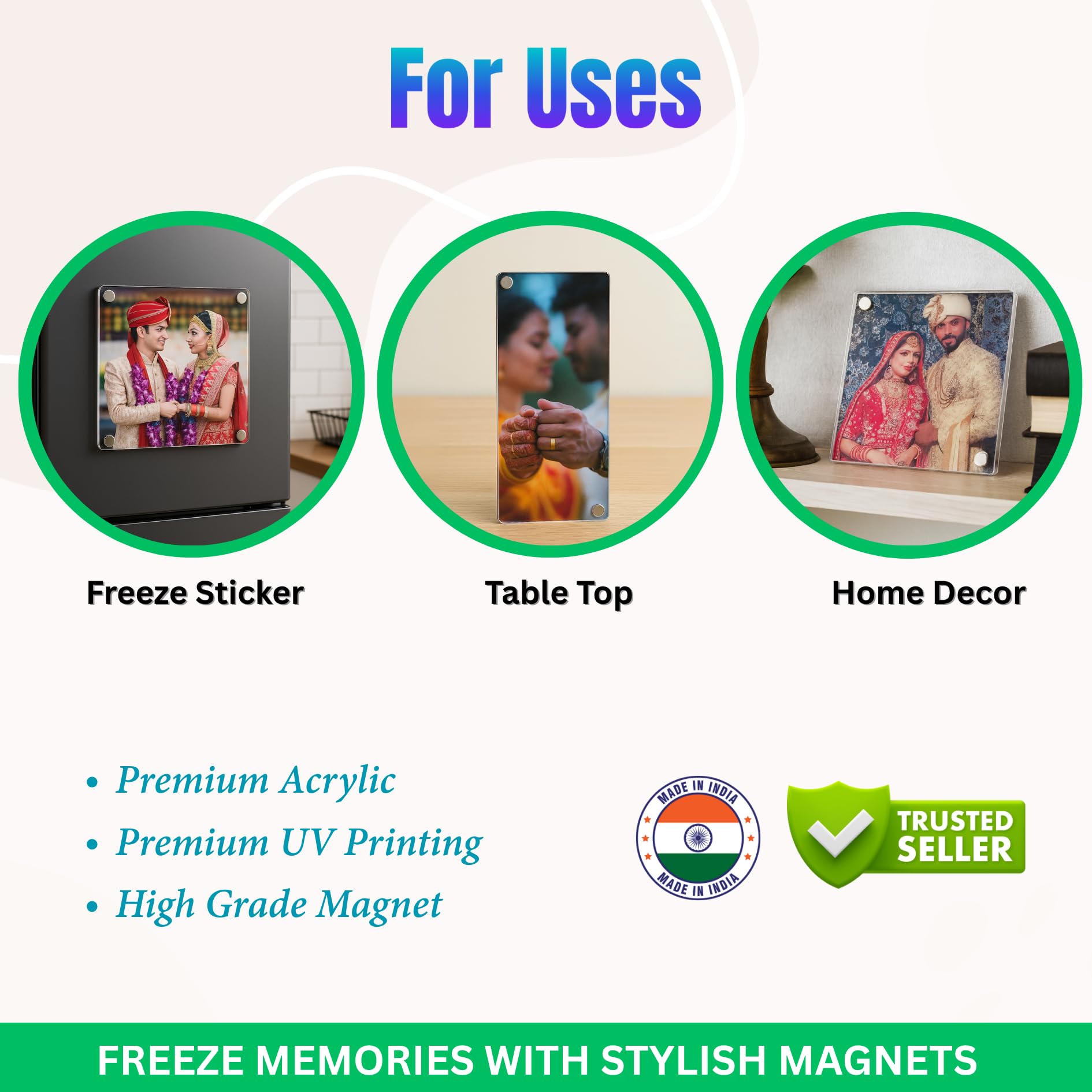 Bhagwate Premium Magnetic Acrylic Photo Frames, Customise Polaroid Fridge Magnetic Photo Frame I Rakhi, Birthday & Anniversry I Photos, Instant Camera Prints (3 X3 INCH) (4, Sliver) 3