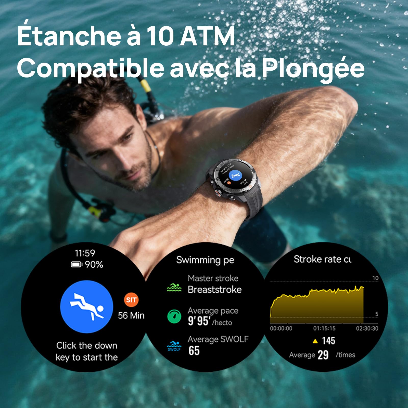 Mibro GS Explorer Montre Connectée Homme Outdoor, GPS, 10ATM Étanche | Smartwatch Militaire 1.32" AMOLED, 20 Jours, Baromètre Surveiller SpO2 Boussole pour Aventure, Android et iOS (Noir)