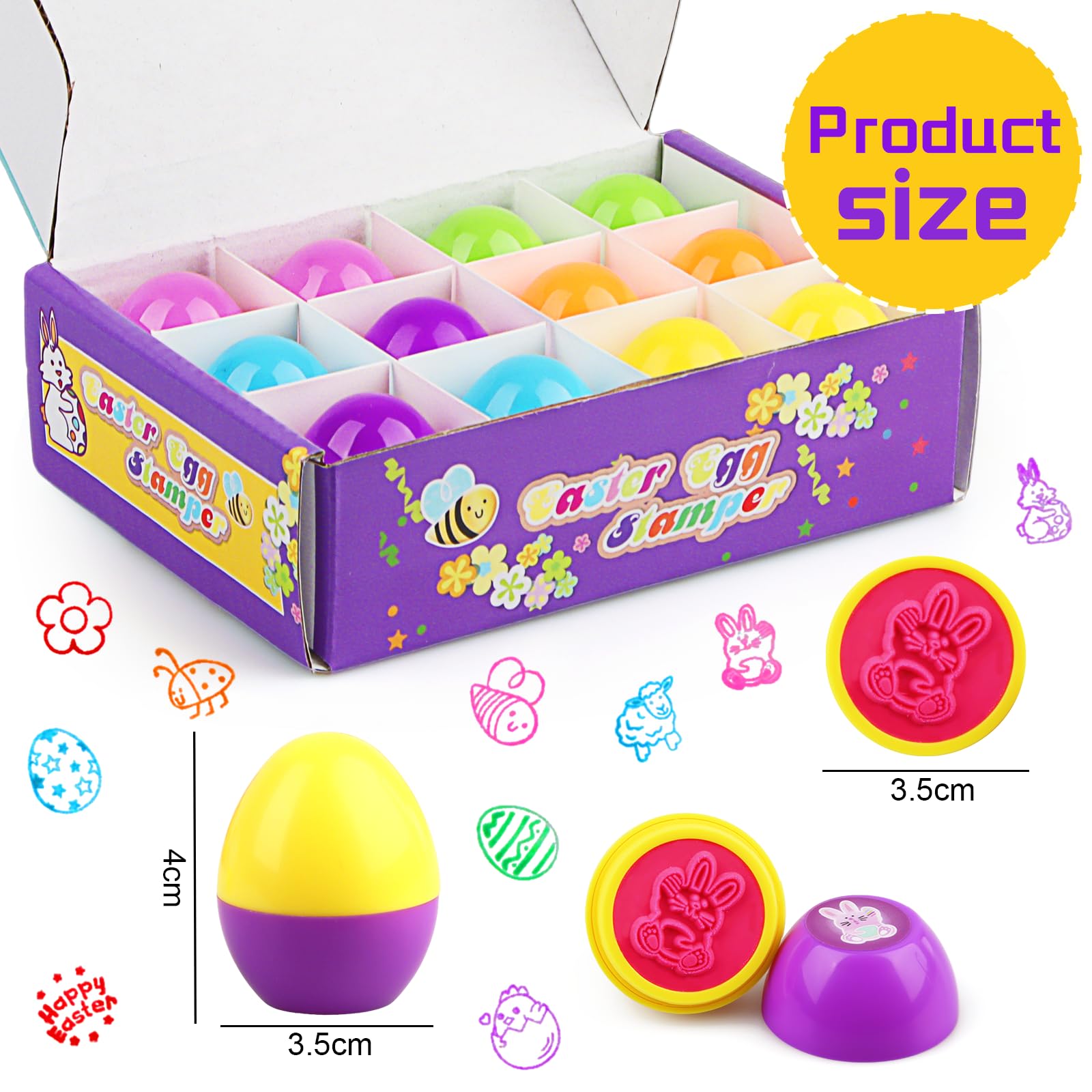 Tatxmalv – Lot De 12 Tampons Pâques – 6 Couleurs Vives – Motifs Uniques – Encre Intégrée – Cadeau Enfant Dès 2 Ans – Activité Créative