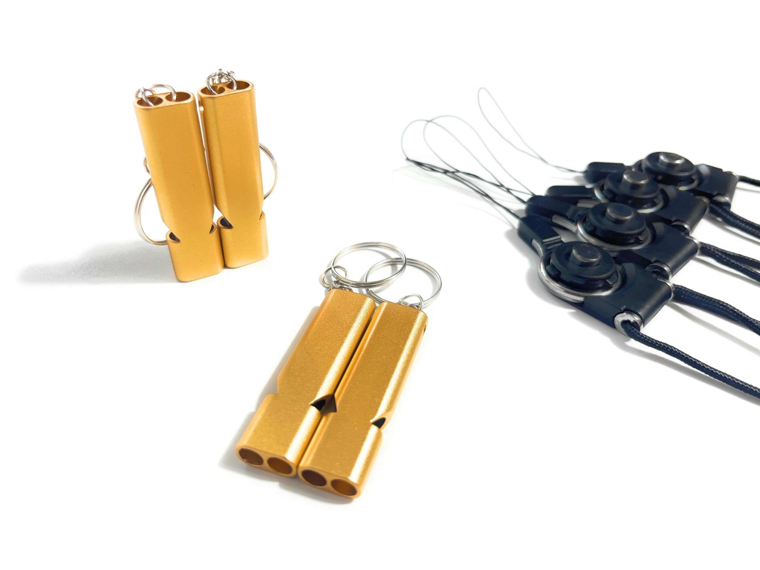 4-Pack Loud 120dB Double Tube Emergency Whistle - Aluminum Alloy, Corrosion-Resistant Safety Whistle with Lanyard & Keychain-Ideal for Camping Hiking Boating Fishing Survival Tool