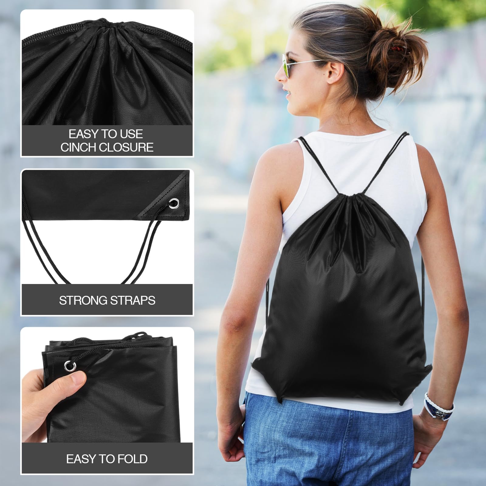 Shappy Drawstring Backpack Bulk Sports Gym Cinch Bag Polyester String Bag for Men Women Children