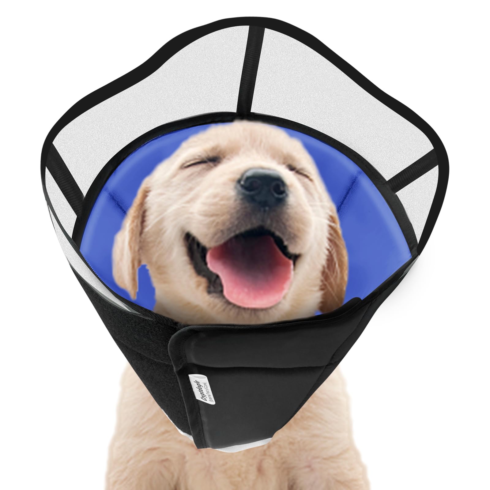 Upgraded Dog Cone Collar for After Surgery, Soft Pet Recovery Collar for Large Medium Small Dogs, Adjustable Cone Collar Protective Collar for Dogs and Cats Wound Healing (S, Black Blue)