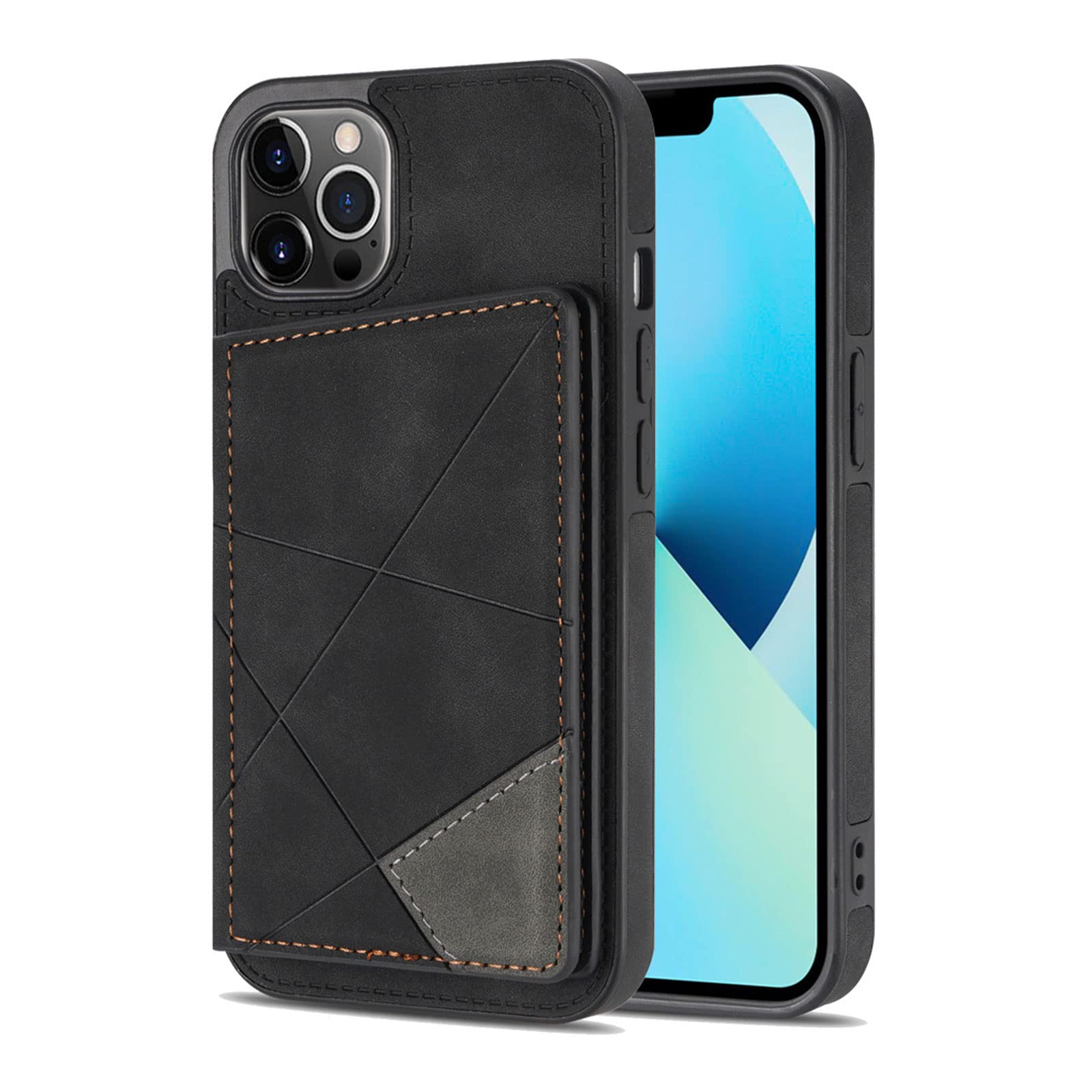 Etui do iPhone 14/14 Pro/14 Plus/14 Pro Max, skórzany portfel z 2 przegródkami na karty, z klapką, etui na telefon komórkowy, zapięcie magnetyczne, etui ochronne, czarne, 14 Plus 6,7"