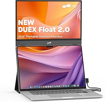 Mobile Pixels Duex Float 2.0 Portable Stacked Monitor, FHD IPS 15.6" Laptop Screen Extender (Built-in Kickstand), USB C/HDMI Monitor Extender with Dual Speakers Mobile Pixels Duex Float 2.0 Portable Stacked Monitor, FHD IPS 15.6" Laptop Screen Extender (Built-in Kickstand), USB C/HDMI Monitor Extender with Dual Speakers