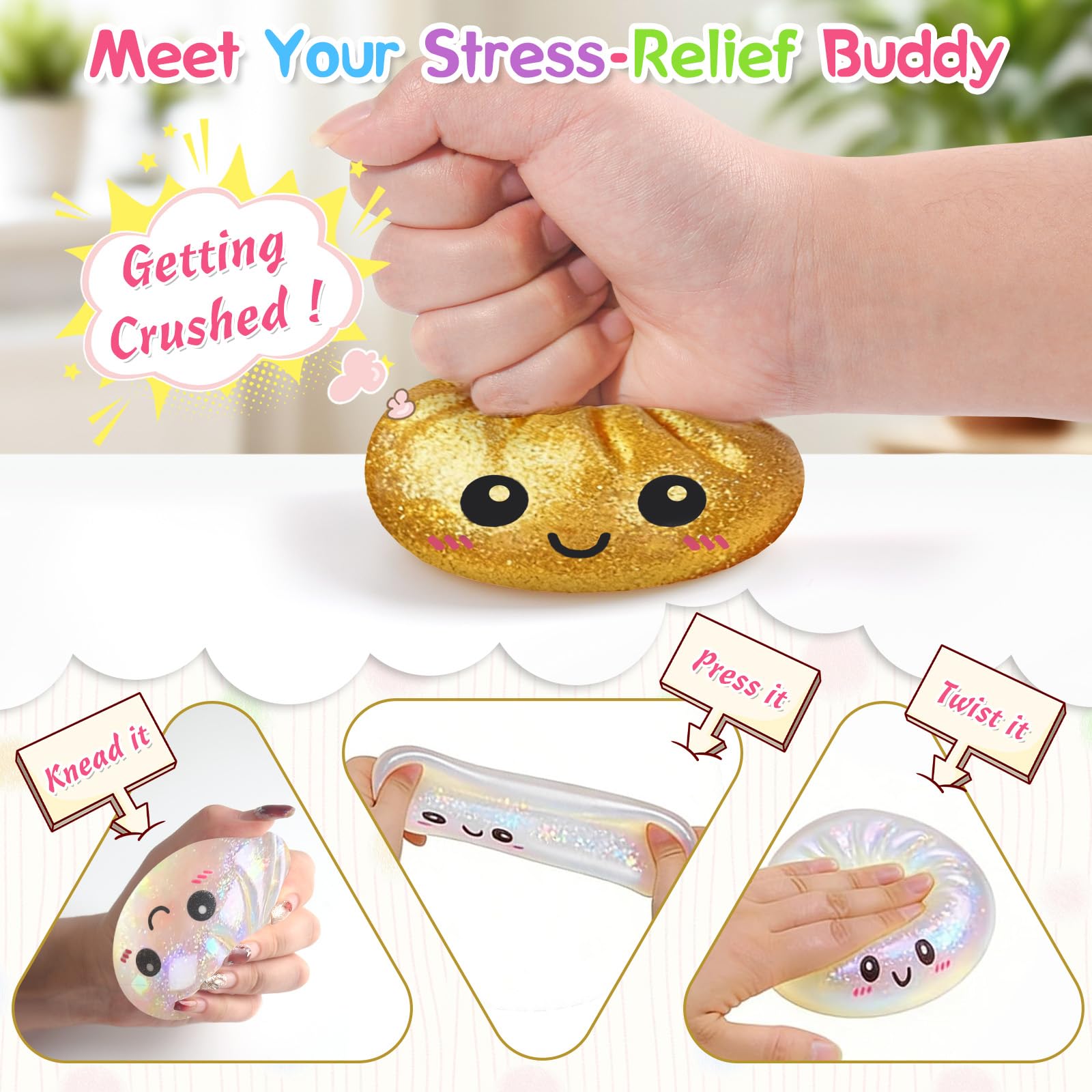 Dumplings Squishy,Dumplings Squishy Sorpresa,Juguete para apretar sensorial con Bollo Gigante al Vapor,para relajar Las aulas Familiares de la Oficina de Estudiantes Adultos para niños,niñas y niños