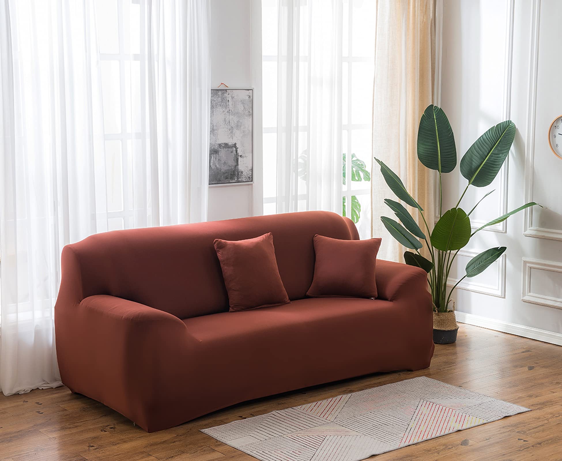 Daesar Housse de Canapé Extensible, Housse Canape 2 Place Couleur Uni Canapé Housse Café Clair (Polyester, 2 Places)