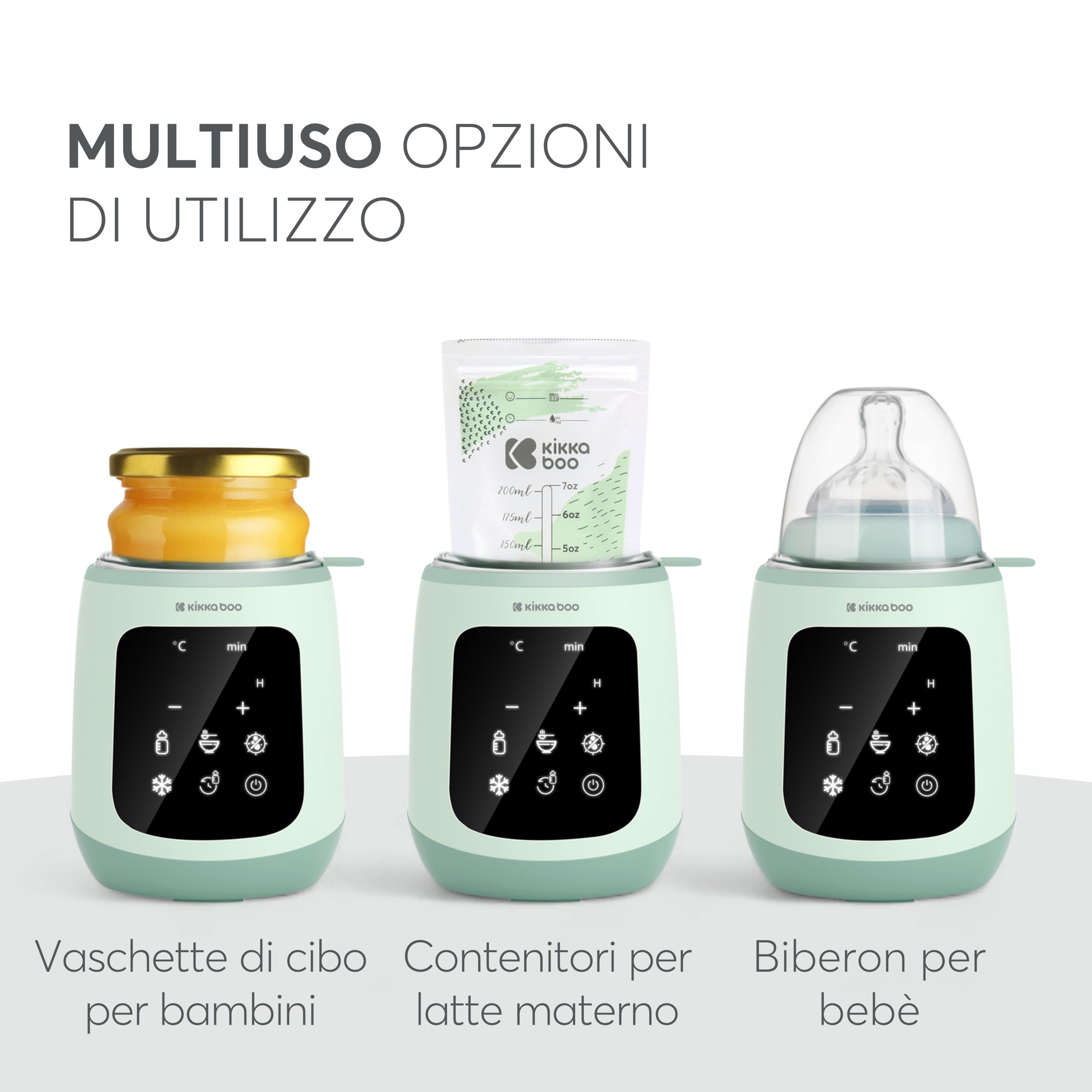 KikkaBoo CALDO Scalda biberon 4 in 1, Scalda latte e cibo, Sterilizzatore per biberon, Scalda biberon veloce e portatile, Menta