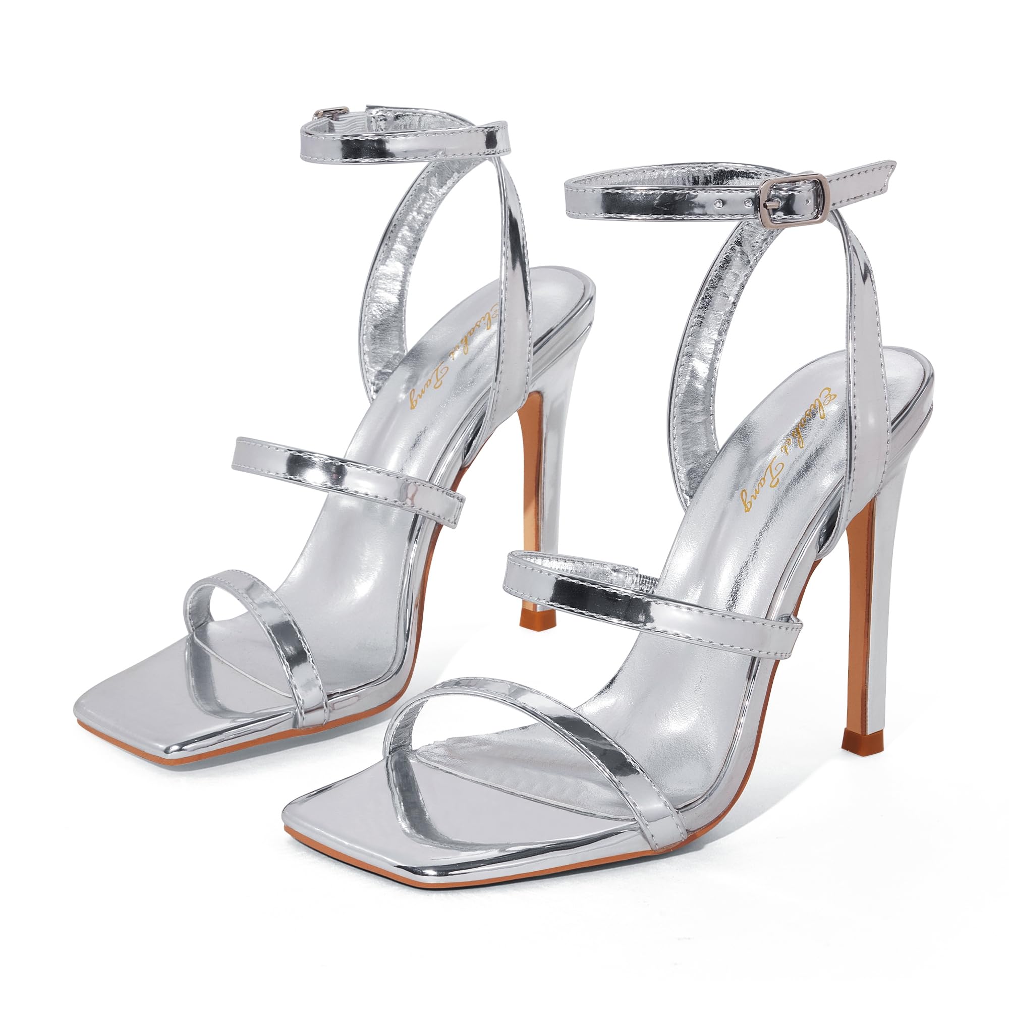 Elisabet Tang Elegant Black High Heeled Sandals for Women – Adjustable Straps, Square Toe, Stiletto Pumps for Party, Evening, and Formal Occasions