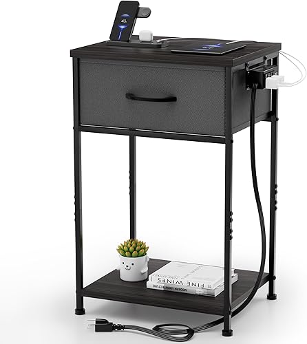 Miniatura 15 de Whitmor Mesita de noche con 2 cajones de tela, mesita de noche para dormitorio, mesa auxiliar para armario, dormitorio, pequeño organizador de