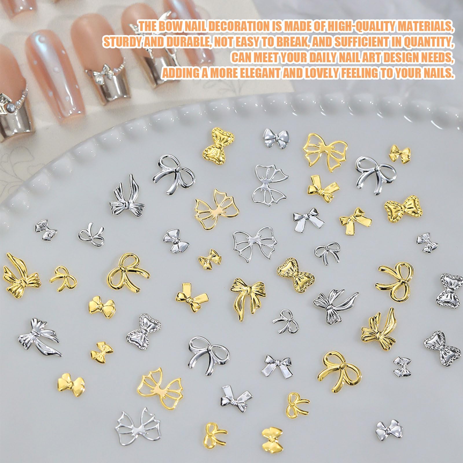 Bow Nail Charms,300PCS Gold Silver 3D Nail Art Bows,Metal Alloy Bowknot Bow Tie Nail Gems and Charms for Nail Art Design Decorations DIY Crafts Jewelry Accessories - Image 3