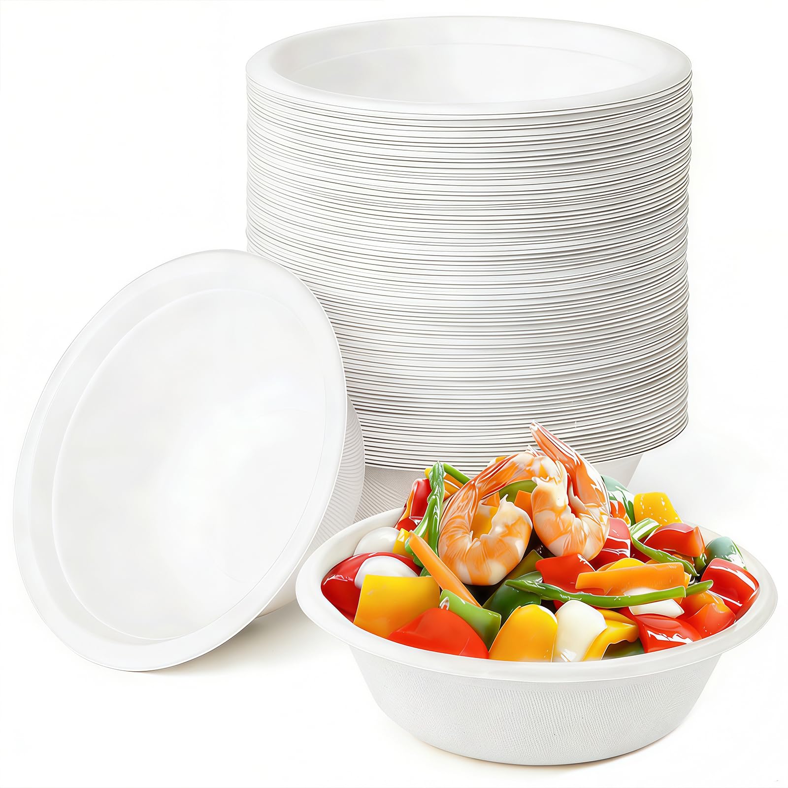 Coztie Soup Bowl, Disposable Bowls Soup Bowls Disposable, Sugar Cane Bagasse, compostable for BBQs Party and Picnic Paper (White, 620ml)