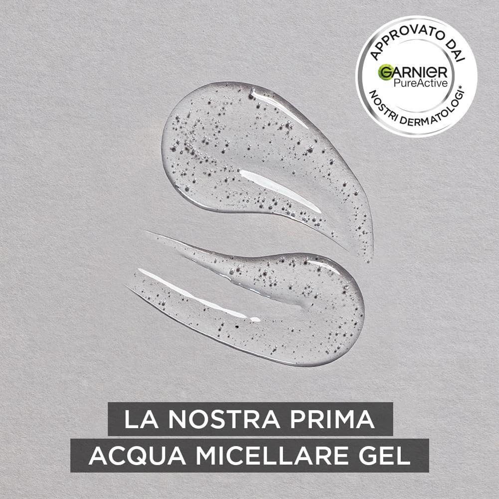 Garnier SkinActive Acqua Micellare Gel Purificante con Carbone, Detergente e Opacizzante, Per Tutti i Tipi di Pelle, Senza Risciacquo, Formula Vegana, 400 ml