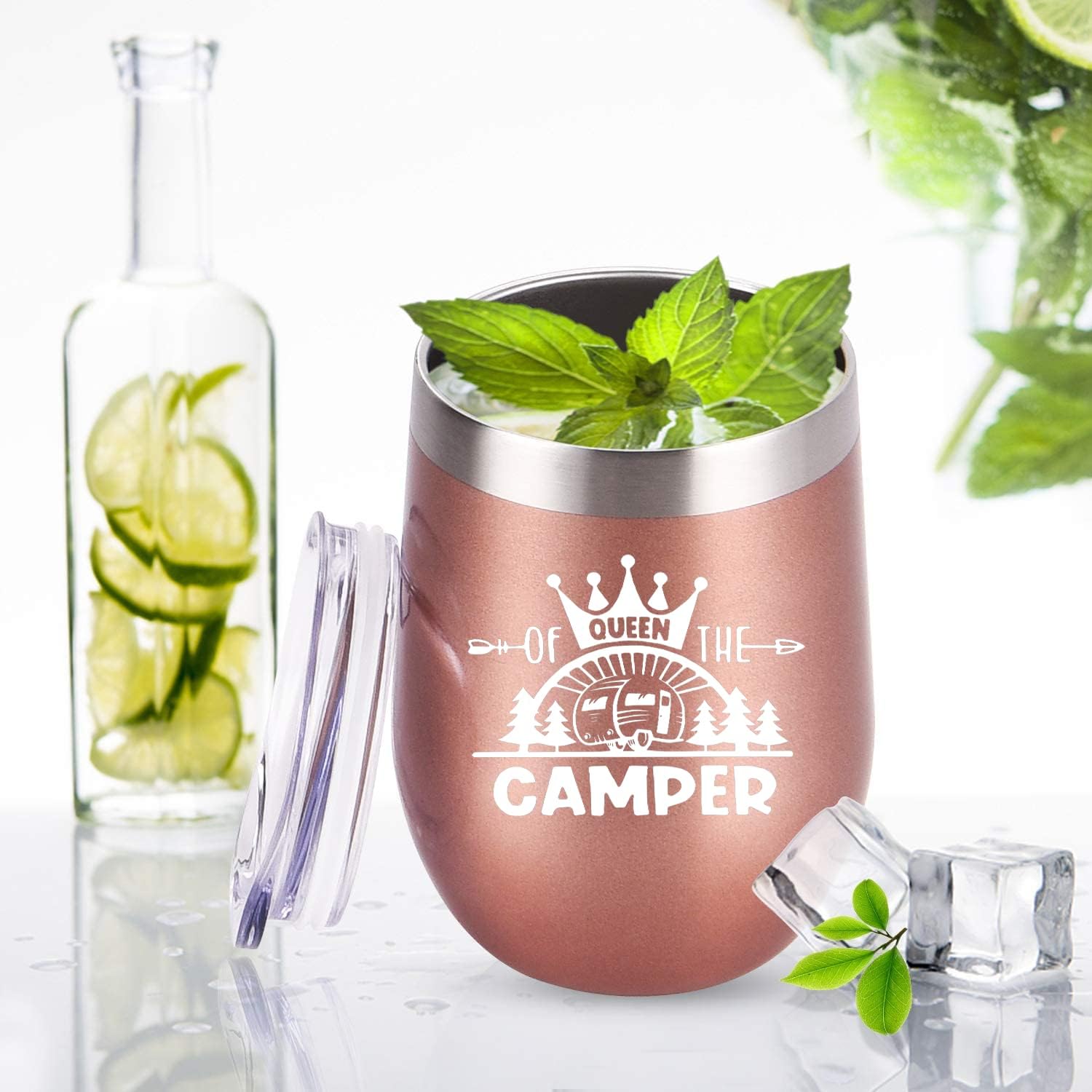 Queen Of The Camper Wine Tumbler, Happy Camper Gifts 12oz Cup, Gifts For Camping lover Outdoors, RV Hiking Camping Coffee Mugs, Camper Lover Couples Glass for Women - Image 5