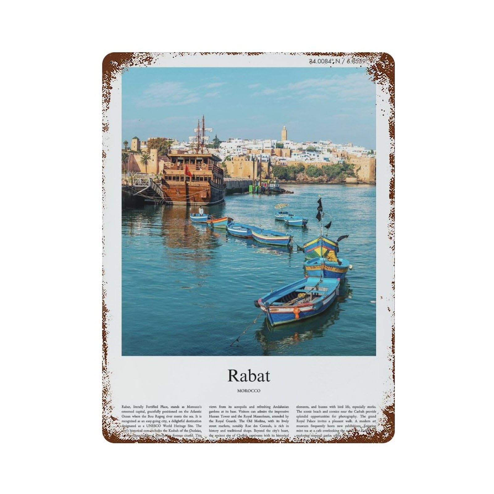 xiaoxiaoshen Rabat Morocco City Scenery Wall Decor Art Metal Tin Poster Modern Home Decor Art Home Bar Shop Decorations Vintage Sign 40x30cm