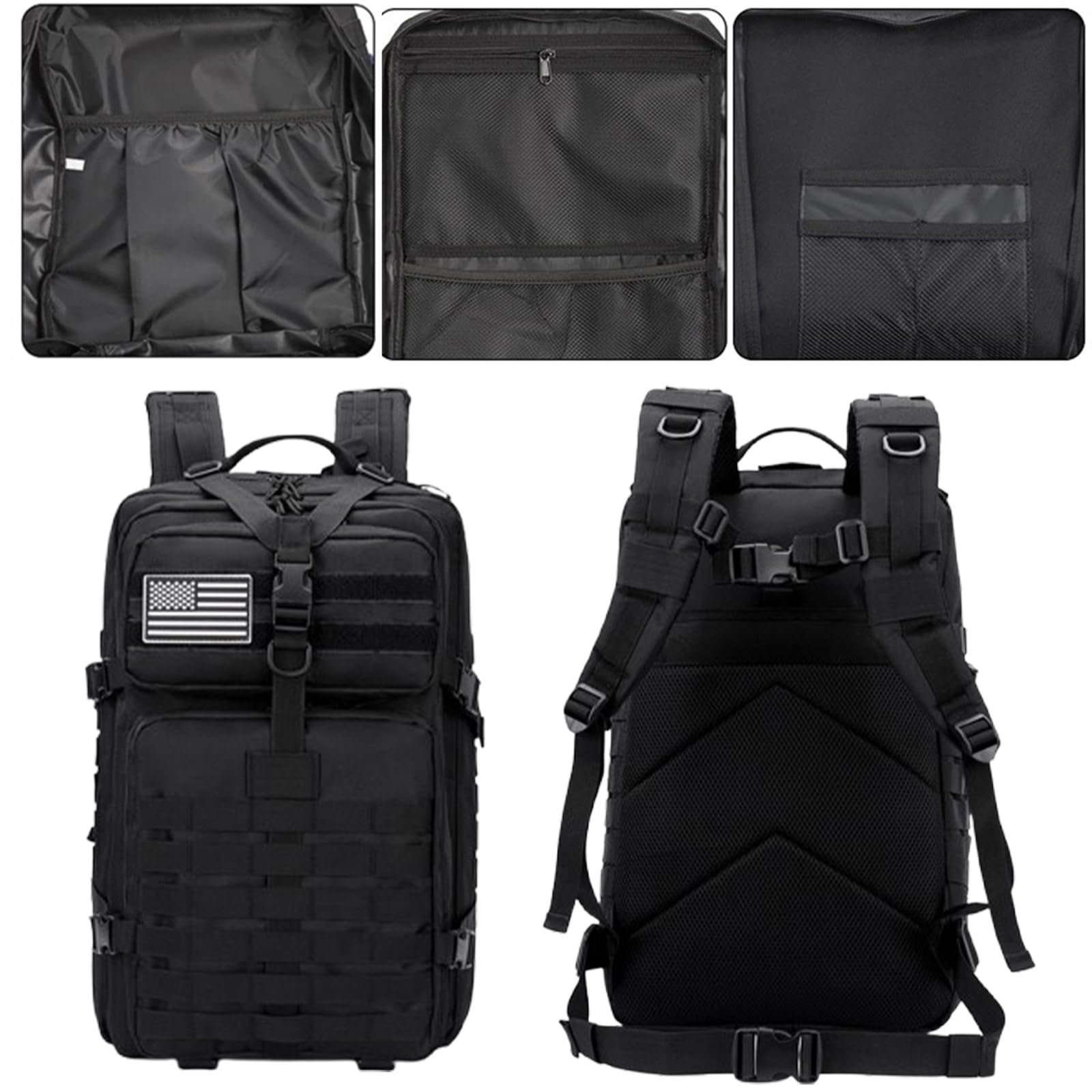 Zaino da Viaggio 45 Litri Capiente Zaino Militare Tattico da Uomo Impermeabile Multitasche Borsa Tattica da Trekking, Caccia (nero)