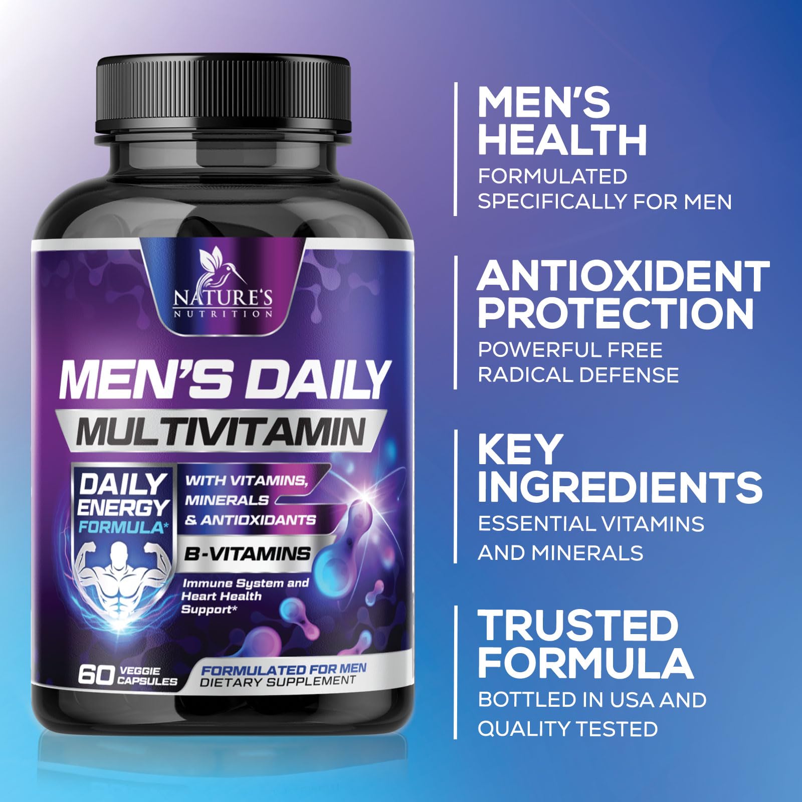 Multivitamin for Men - Once Daily Mens Multivitamins - Comprehensive Multi-Vitamin with Optimal Vitamin Bioavailability - Essential Vitamins A, C, D, E, & Zinc Formula - Bottled in USA - 60 Capsules — Amazon image 7