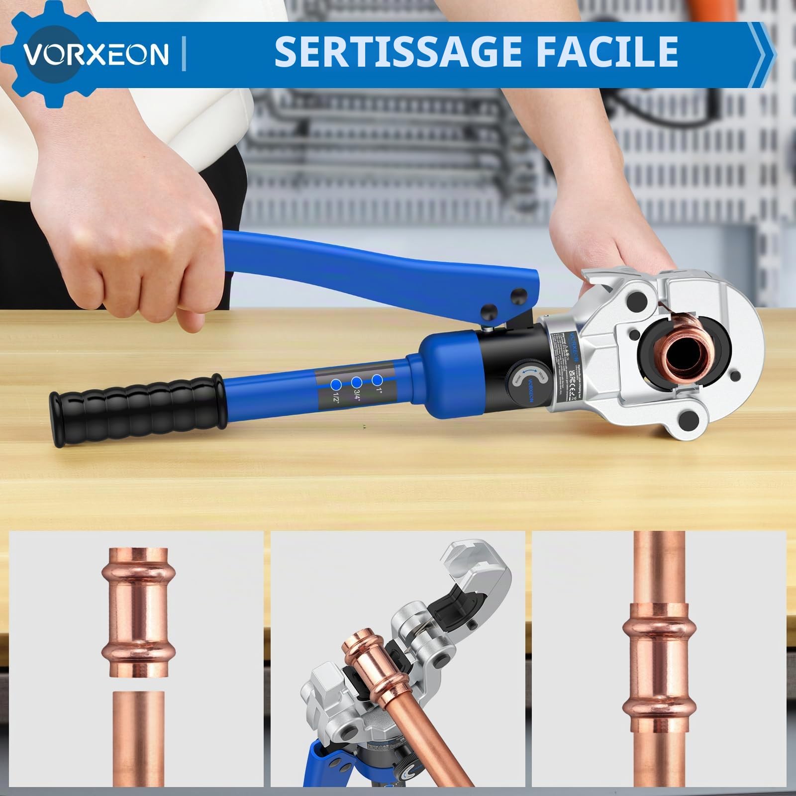 Pince A Sertir Multicouche Professionnelle- 4 Jeux De Formes De Sertissage Profils TH (16, 20, 26, 32) Pour Tube Multicouches En Cuivre Et Aluminium Pour Les Travaux De Plomberie