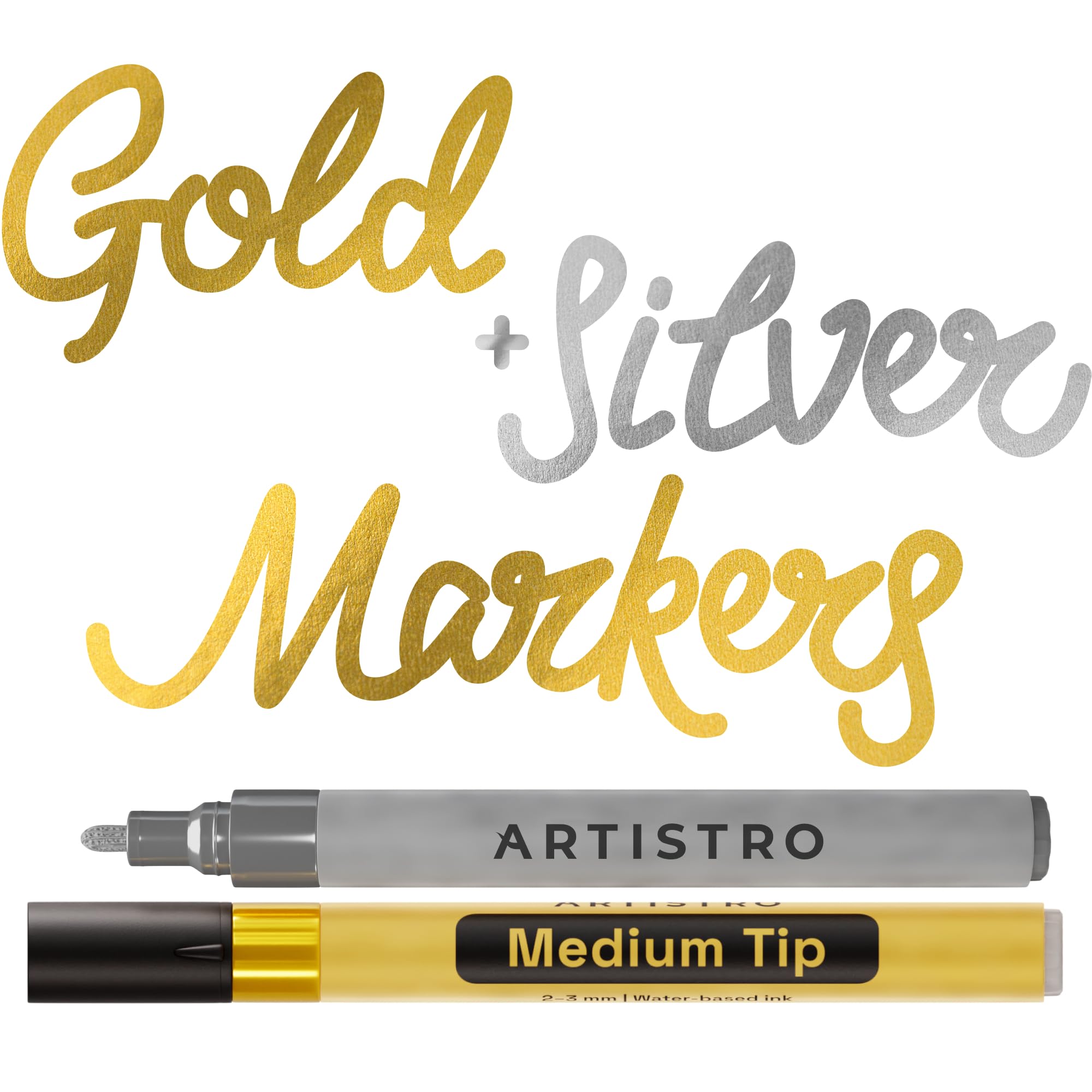 ARTISTRO Gold &amp; Silver Acrylic Paint Markers - 3mm Medium-Tip - Set of 2