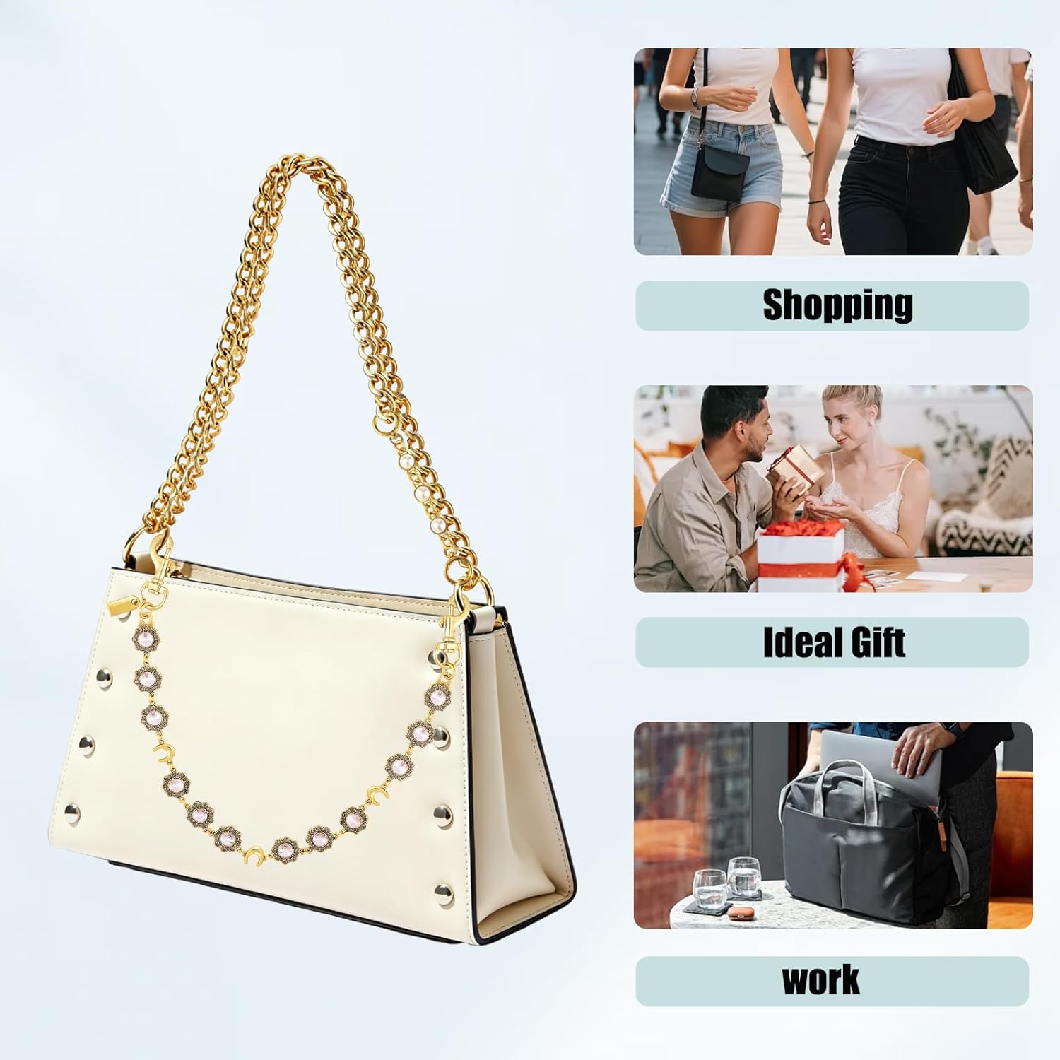 Letter Keychains Rhinestone Bag Charms Wallet Chain Purse Extender Chain For Handbags - Image 4