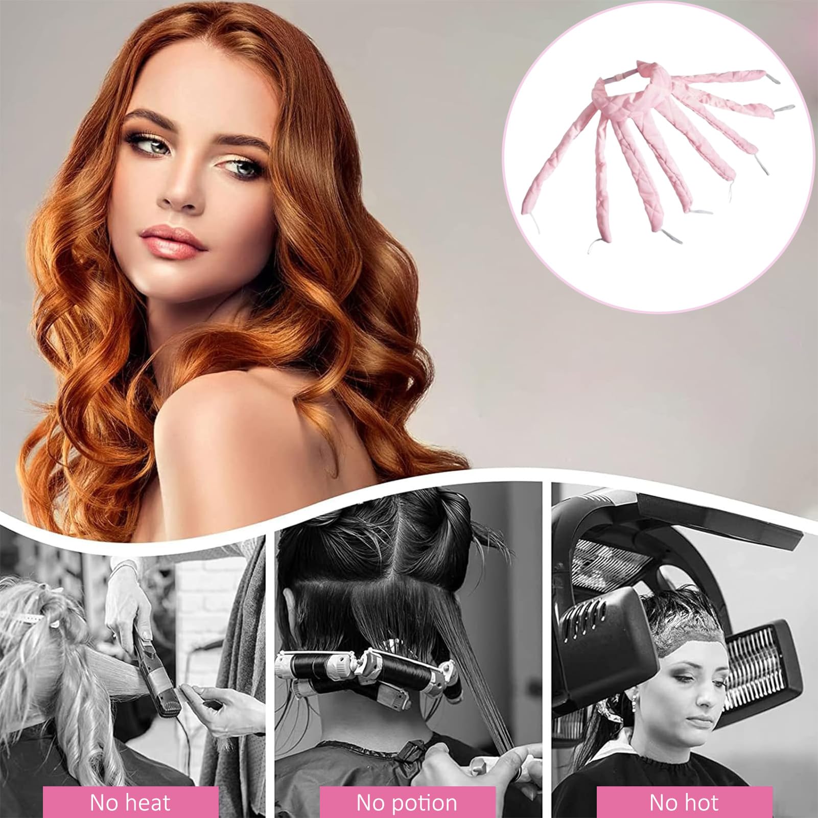 Siliget Heatless Hair Curlers, Overnight Heatless Curlers Soft Satin, Hair Curlers No Heat for Long Hair DIY Styling (Pink) - Image 4