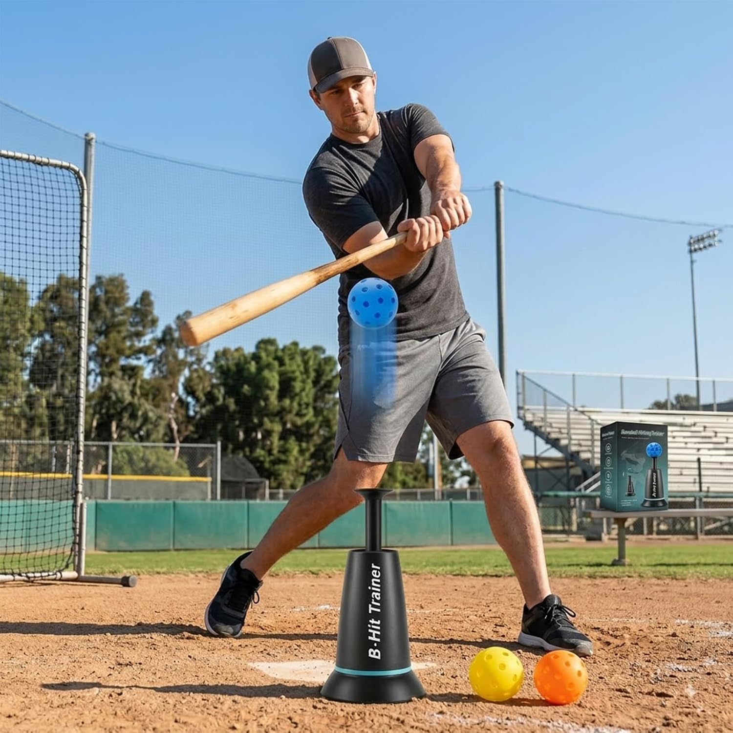 Pop Up Baseball Trainer with 3 Bright | Portable for garages, backyards, and indoor training spaces.