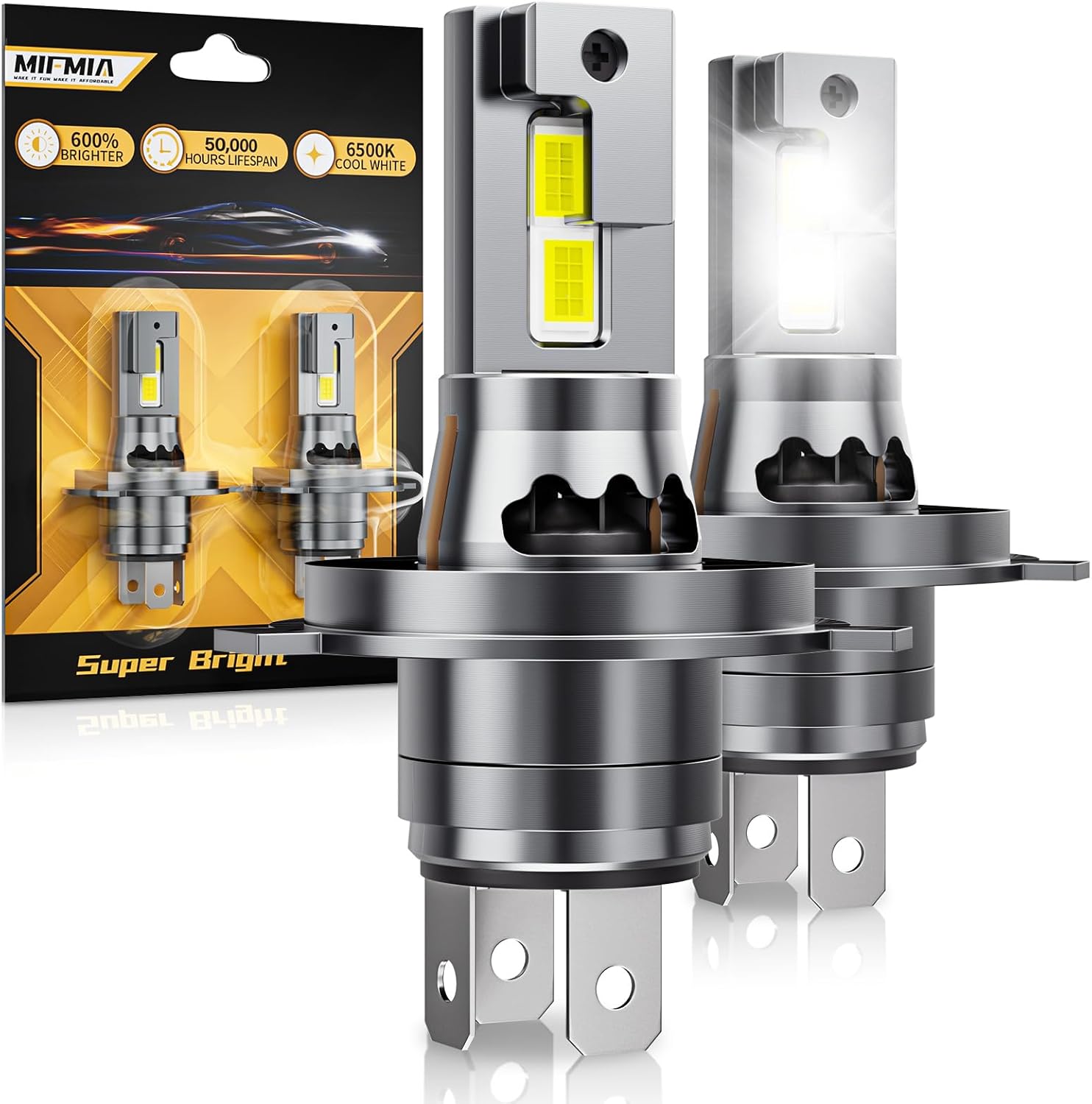 H4 9003 LED Bulb Hi/Low Beam, 1:1 Size Super Bright 34000 Lumens, HB2 LED Fog Light Bulbs with Turbofan 6500K Cool White Fog Lights Halogen Replacement, Pack of 2