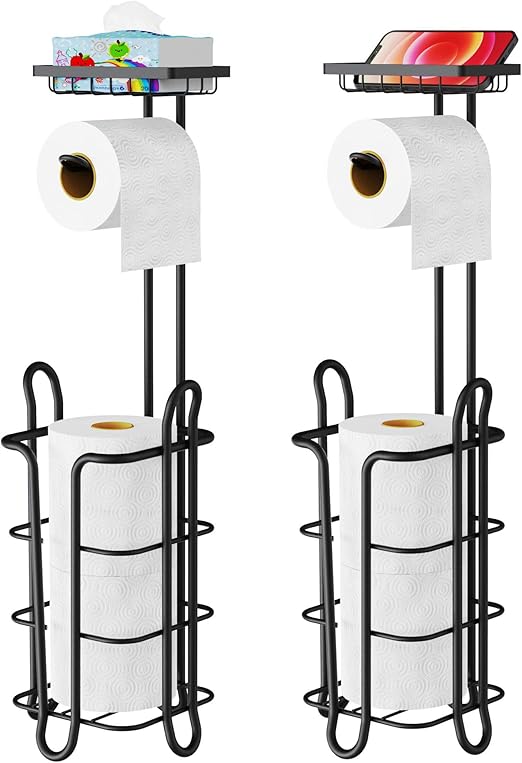 Toilet Paper Holder Stand, Fcolor 2 Packs Toilet Paper Roll Holder Stand with Shelf