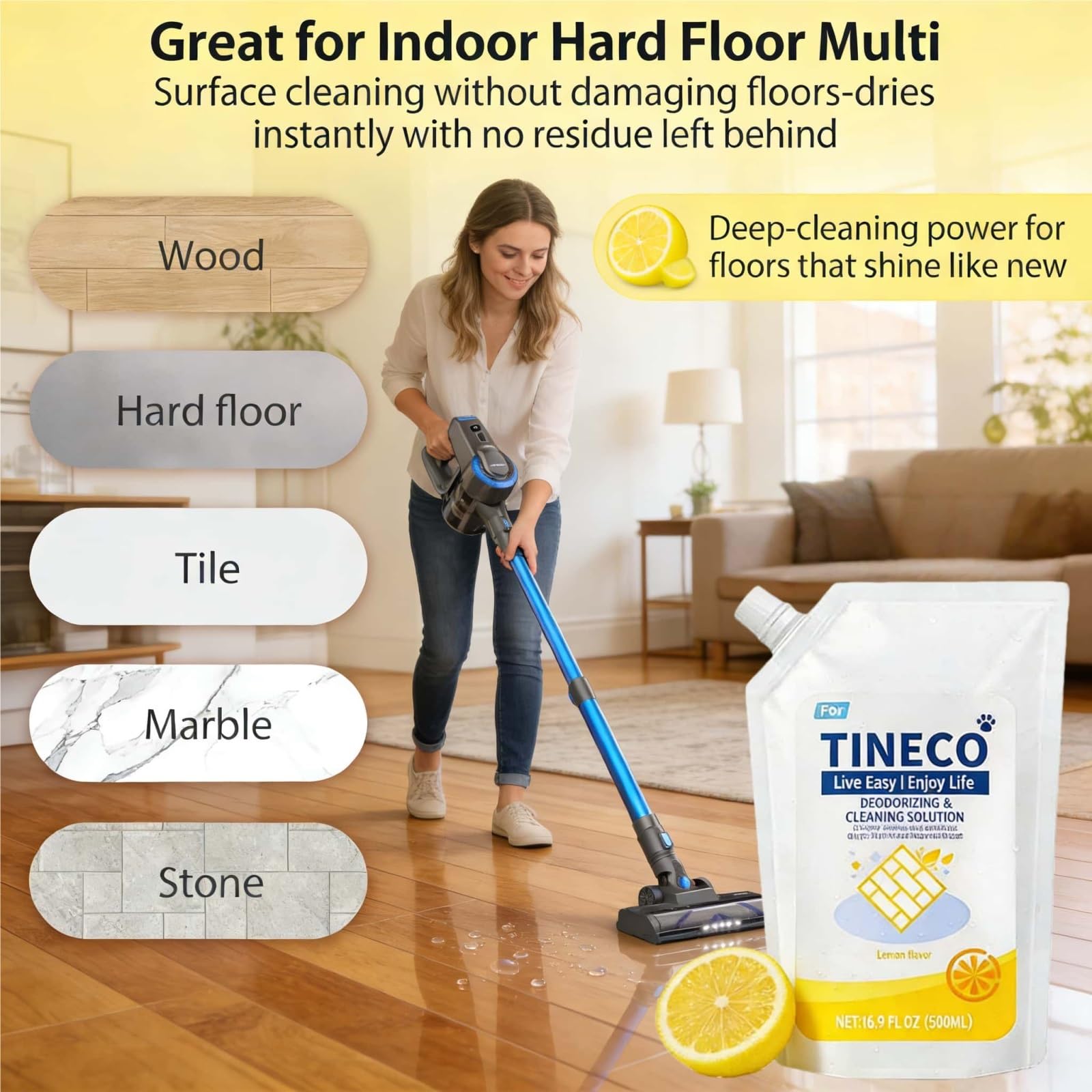Líquido Limpiador de Suelos, 6 Paquete, 500ml Aroma Limón, Limpieza Profunda Eliminación de Olores, Compatible con Tineco FLOOR ONE S3/S5/S6/S7/S9 Aspiradora en Seco y Húmedo