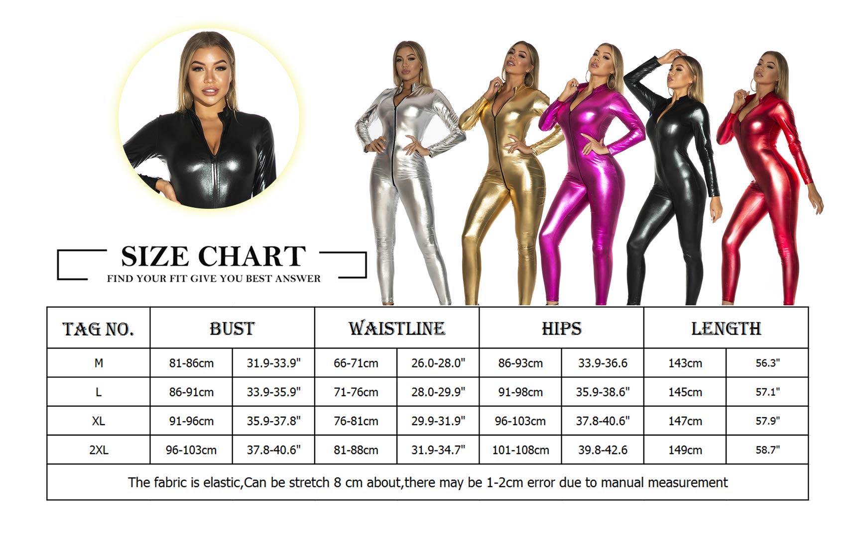 FEOYA Mono de Cuero para Mujer Mono Largo Bodysuit Ropa de Noche CLUB Disfraces Catsuit Catwomen con Cremallera Frontal — view 5