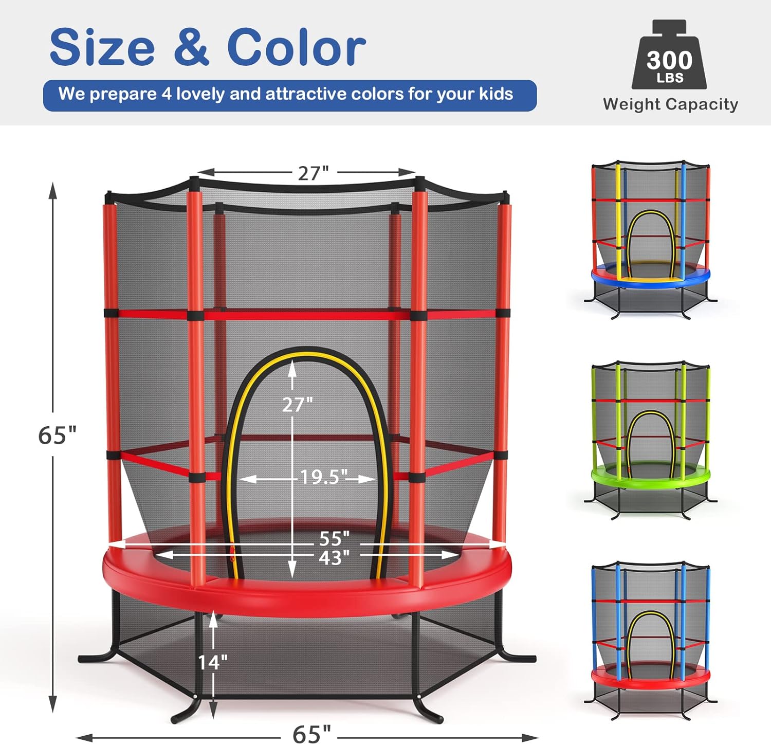 Giantex 55'' Mini Kids Trampoline With Safety Enclosure Net, ASTM Approved, No-Gap Safe Design, Easy to Assemble 4.6 Ft Outdoor Indoor Small Toddler