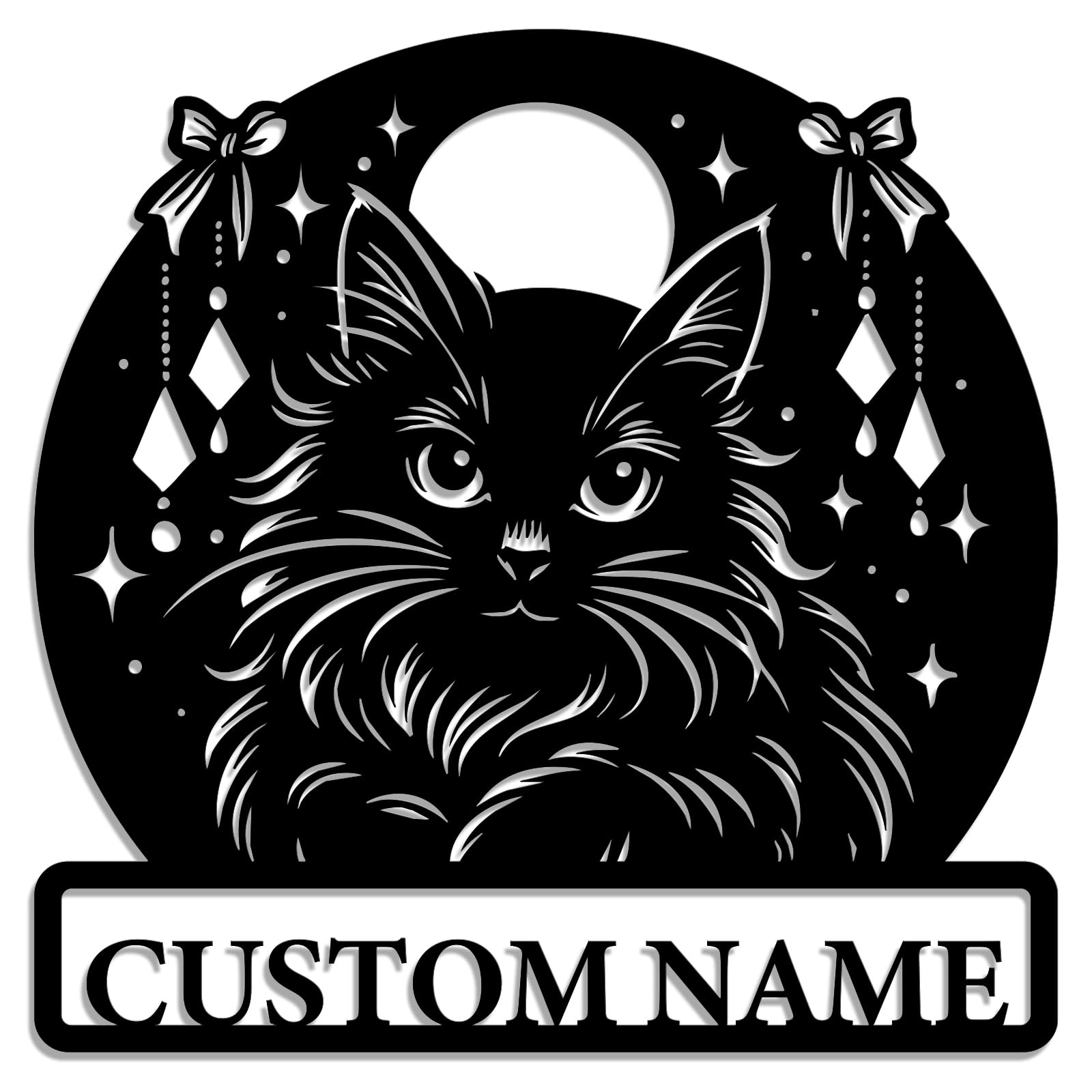 Personalized Cute Cat Metal Wall Sign – Custom Name Pet Memorial Decor with Bows and Stars – Whimsical Indoor Outdoor Cat Lover Gift (Design-4)