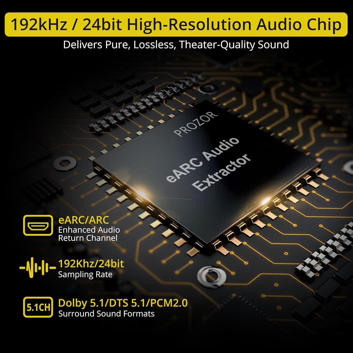 PROZOR eARC/ARC to Optical Audio Extractor, Enhanced eARC Audio Converter Supports Dolby/DTS 5.1, 192KHz HDMI eARC/ARC to Optical Toslink Adapter for TV to Soundbar Amplifier Home Theater 7ft Long