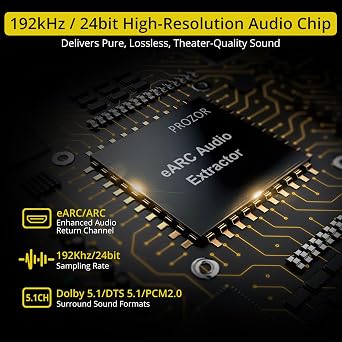PROZOR HDMI eARC/ARC to Optical Audio Extractor, eARC Audio Converter 7ft | Supports Dolby/DTS 5.1, Enhanced 192KHz HDMI eARC/ARC to Optical Toslink Adapter for TV to Soundbar Amplifier Home Theater