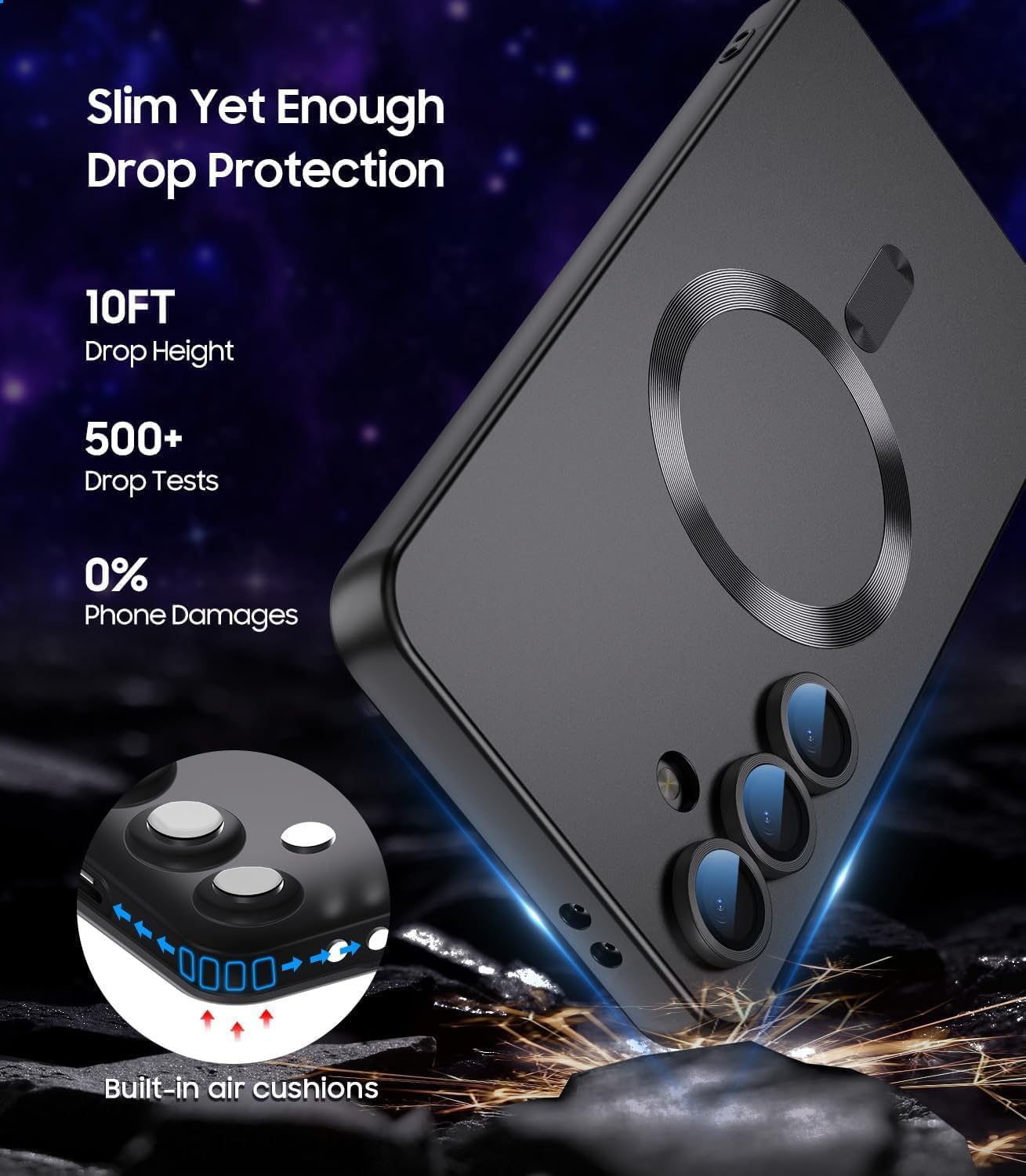 DIZORO Samsung A56 Case, Compatible with Mag Safe Back Cover, Matte Luxury Metallic Luster Flexible TPU Wireless Charging Shockproof Case with Camera Protector (Metallic Black) — Amazon image 3