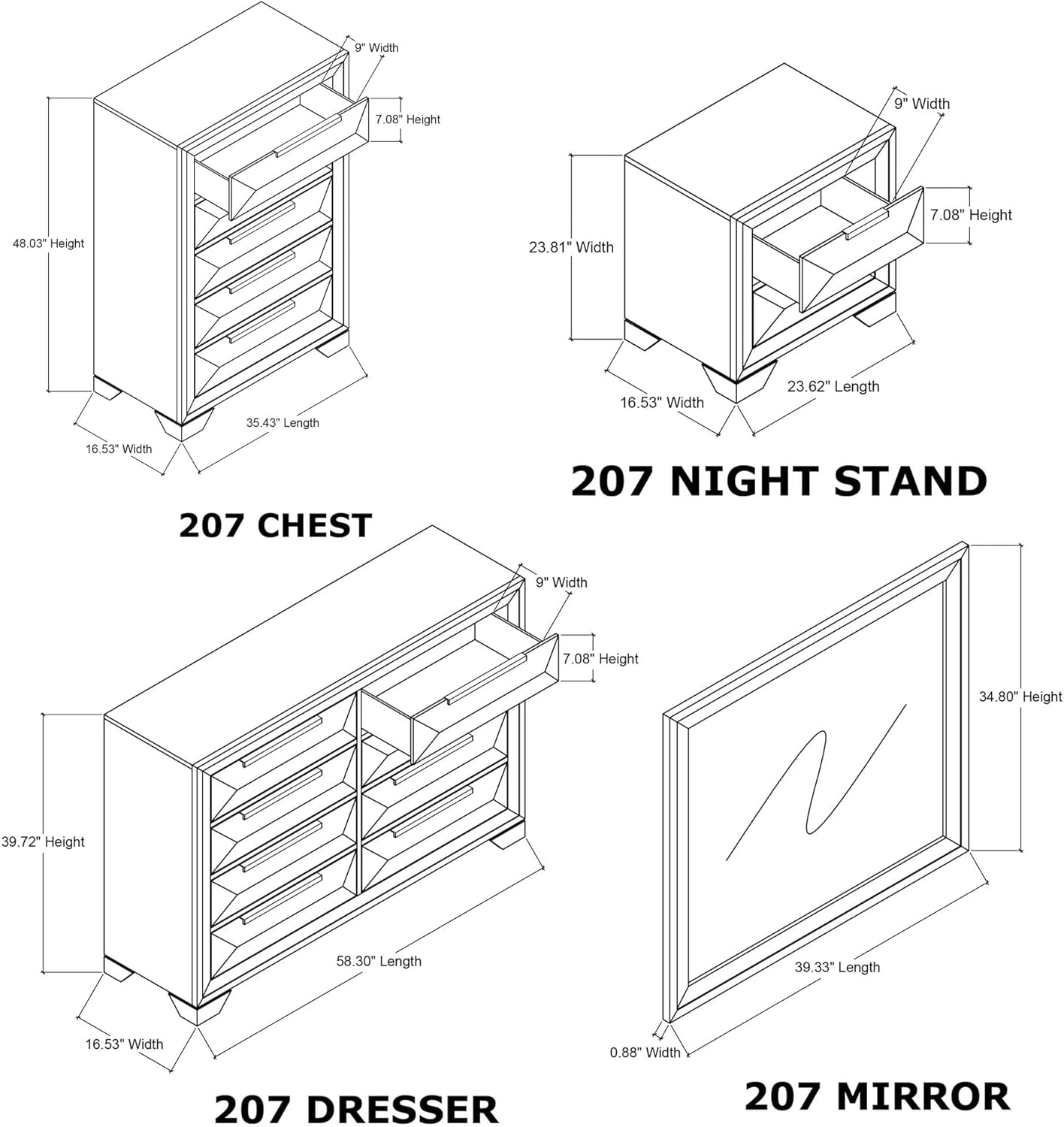 Kings Brand Furniture 6-Piece Modern & Premium Bedroom Set in Walnut Wood Finish - Bed Frame with Upholstered Headboard, Dresser, Mirror, Chest and 2 Nightstands (Queen)