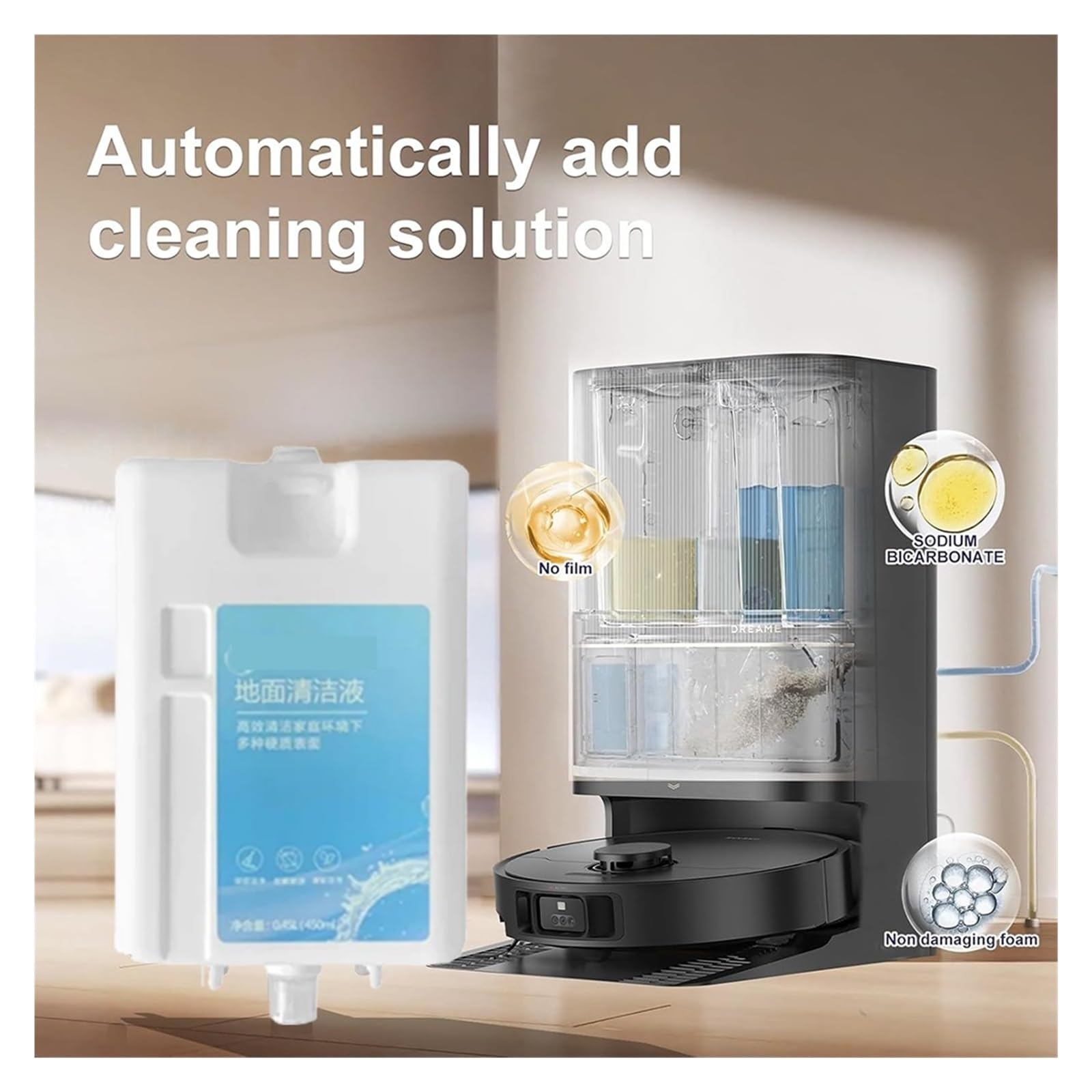 Solución limpiadora de pisos con aroma fresco y duradero líquido 450 ml | Compatible con Dreame L20 Ultra/L10 Prime/X10/X20 Pro Plus, accesorios de limpieza de repuesto for aspiradora