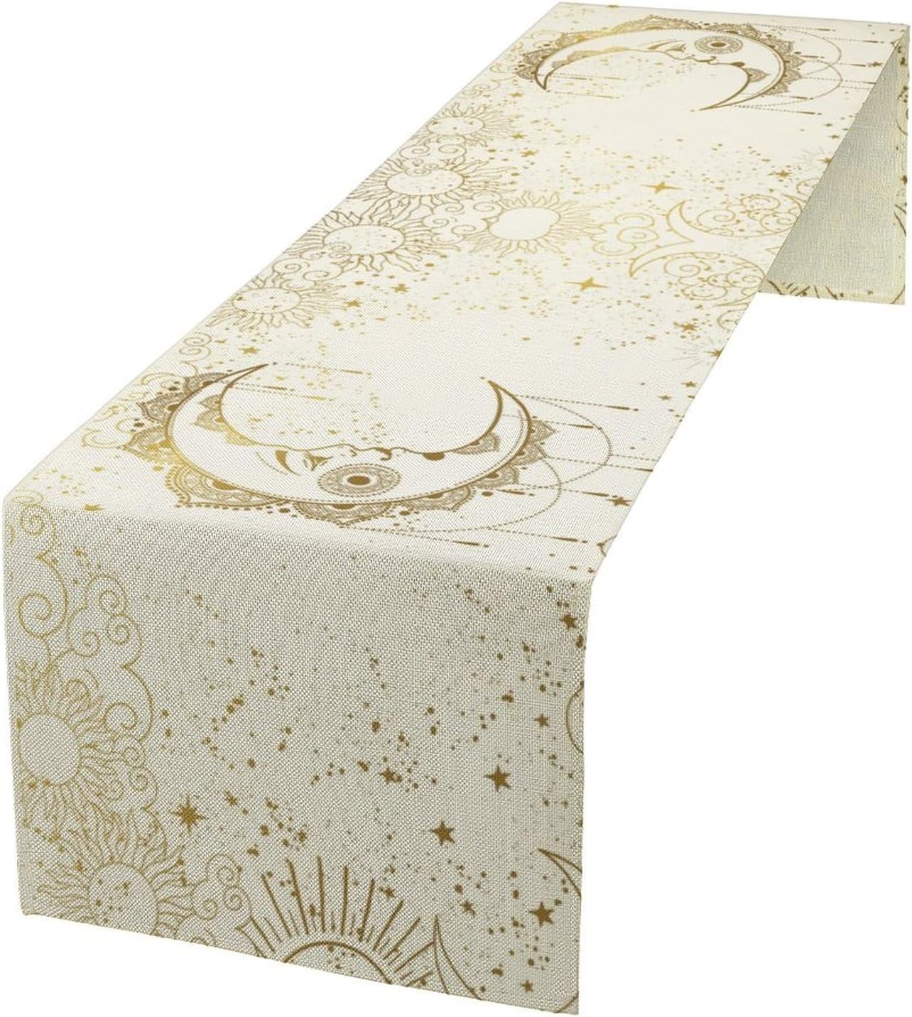 Gothic Sun Moon Table Runner, Witchy Moon Phase Celestial Tarot Constellation Mystical Star Gold Kitchen Dinning Table Runners for Indoor Outdoor Home Wedding Party Holiday Decor, 13X120 Inch