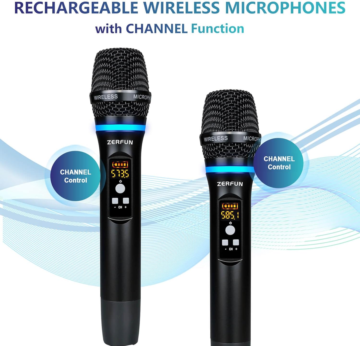 Dual Wireless Microphones Rechargeable, UHF Metal Wireless Mic System Cordless Microphone Professional with Channel Control for Karaoke Singing Church Events - Image 5