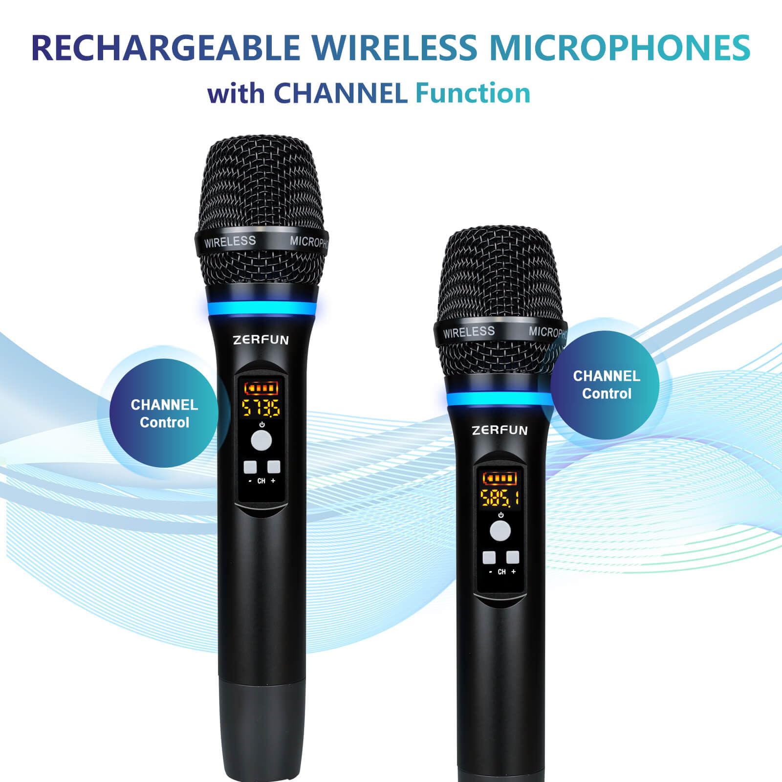 Amazon.com: ZERFUN Dual Wireless Microphones Rechargeable, UHF