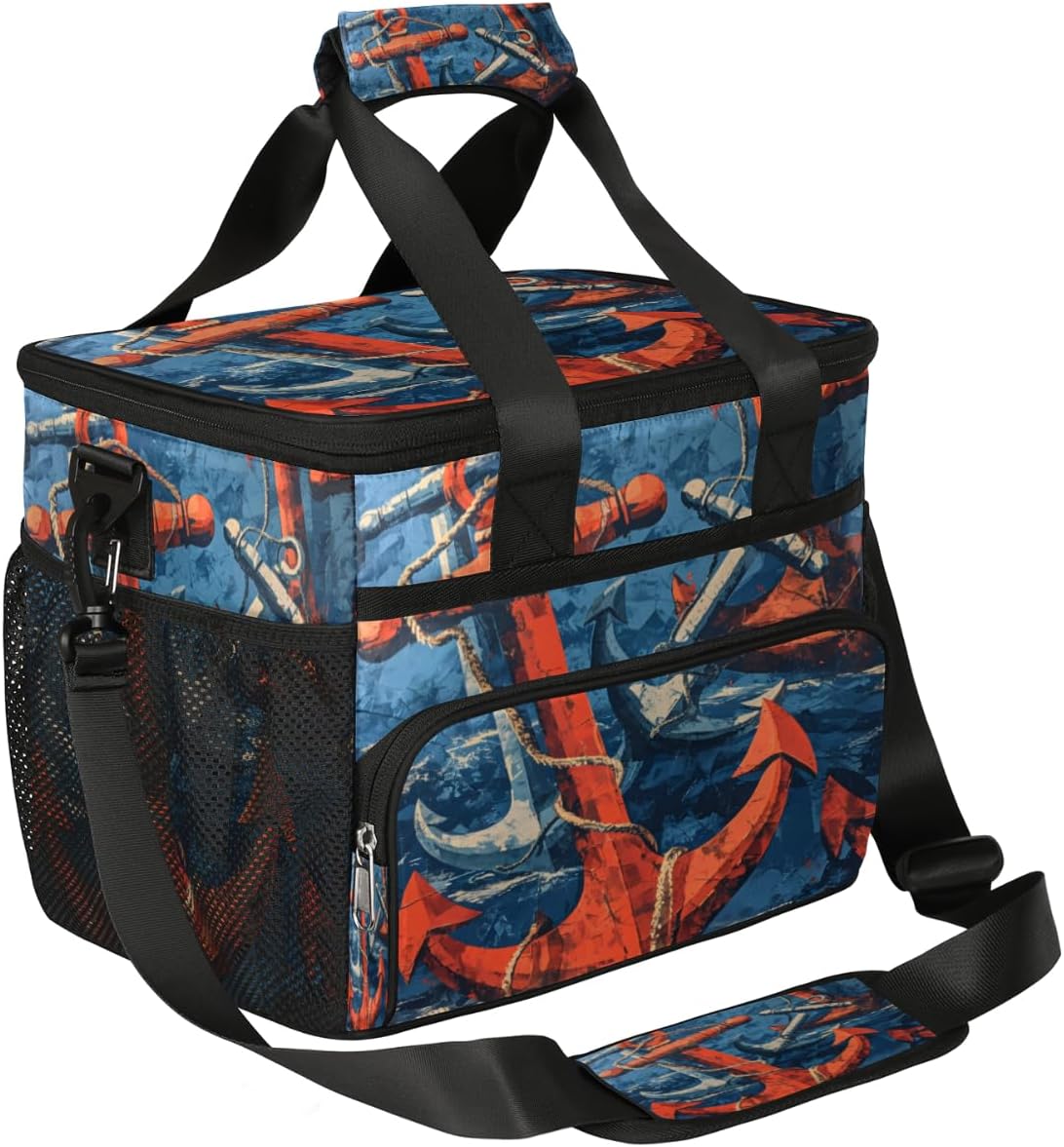 Ocean Blue Sea Insulated Picnic Backpack Lunch Box for Women Men Picnic Basket Tote Lunch Bag Picnic Bag Portable Lunch Bags for Picnic, Beach, Work, Trip,Office, Camp Anchor