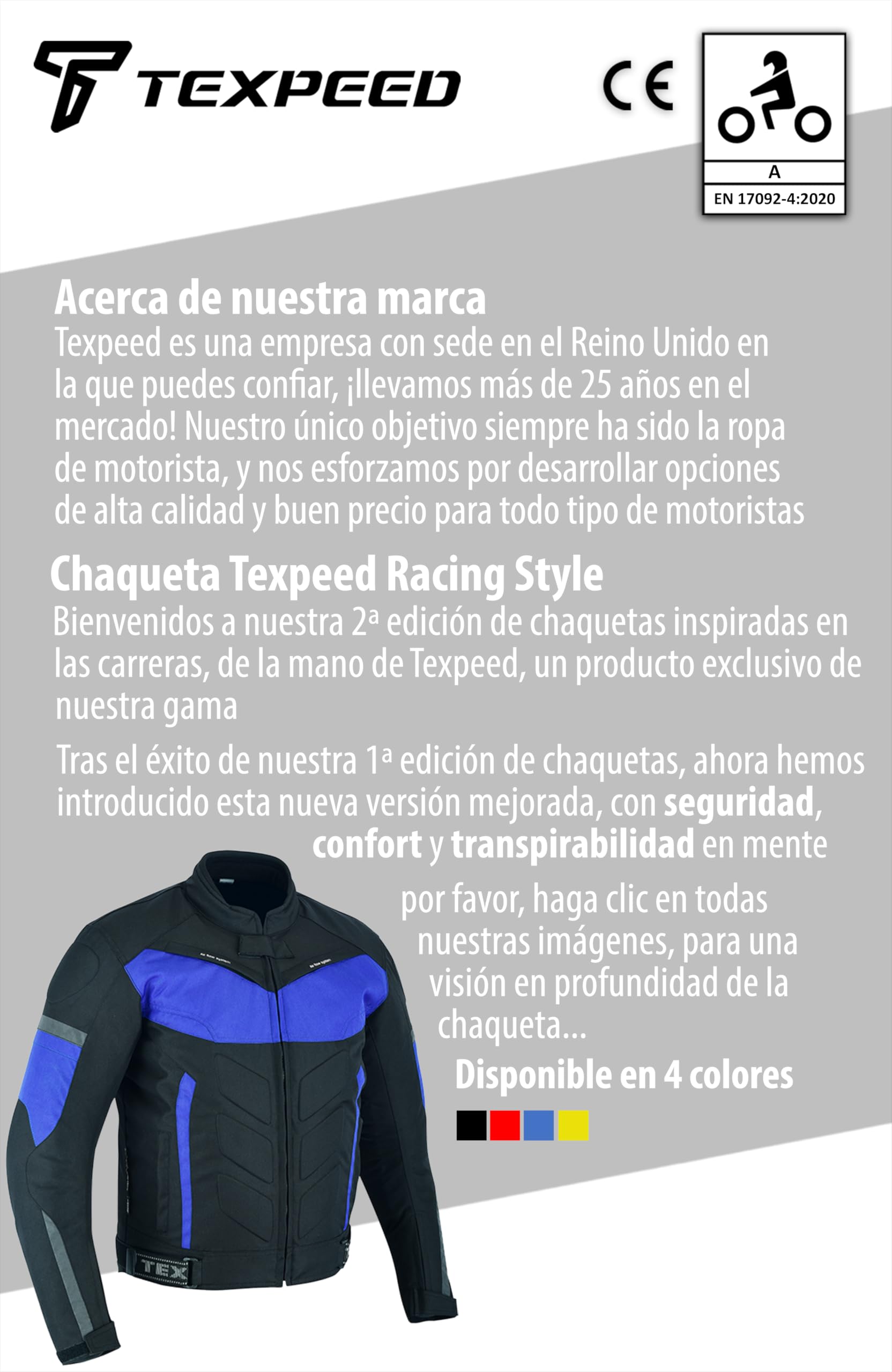 Texpeed Chaqueta moto hombre 4 estaciones con protecciones - Impermeable de motociclista con armadura CE (EN 1621-1) - Verano/invierno Negro y Azul - 5XL